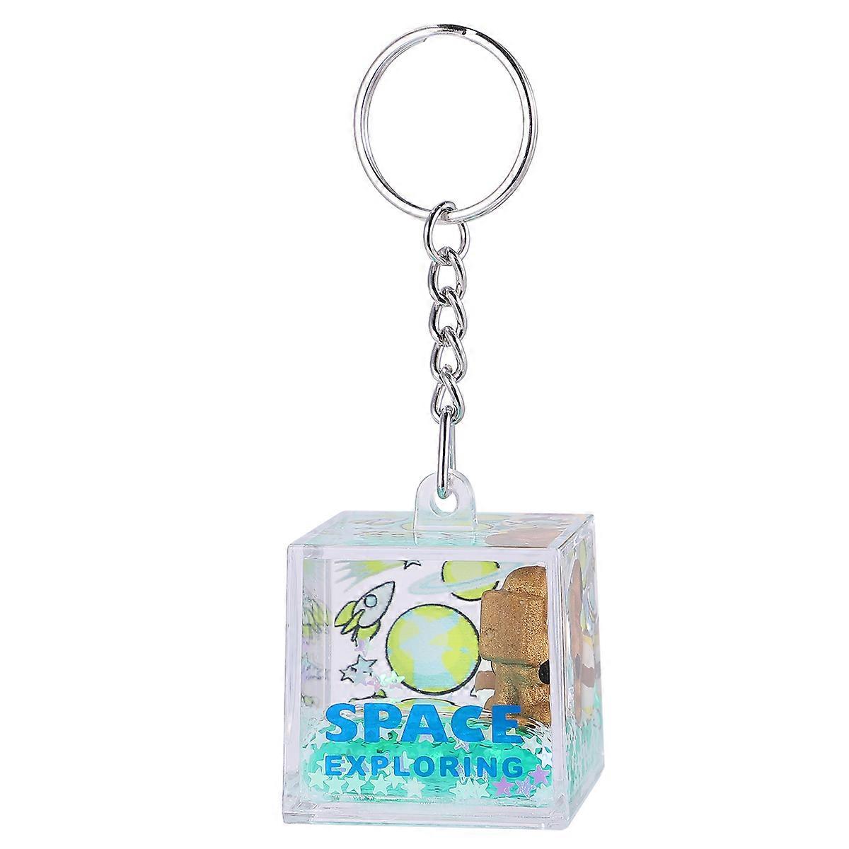 Astronaut Key Chain Liquid Quicksand Pendant Creative Design Hanging Decor Key Identifier Golden Astronaut Shape 3.5x3.5x3.5cm 1Pack