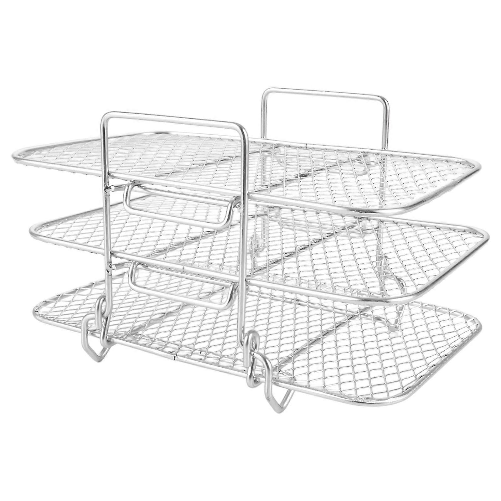 Hot Air Fryer Grill Rack Pack Of 2, 3-Layer Grill, Removable Drip Tray And Drying Stand, 304 Stainless Steamer