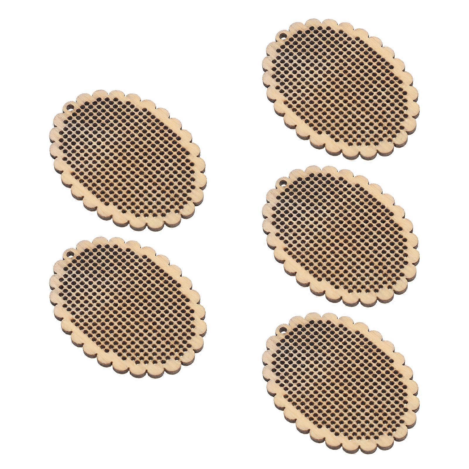 Wooden Cross Stitch Chip Diy Accessory Light Brown 6.00X4.50X0.25CM Oval Shape For Craft Projects 5Pcs