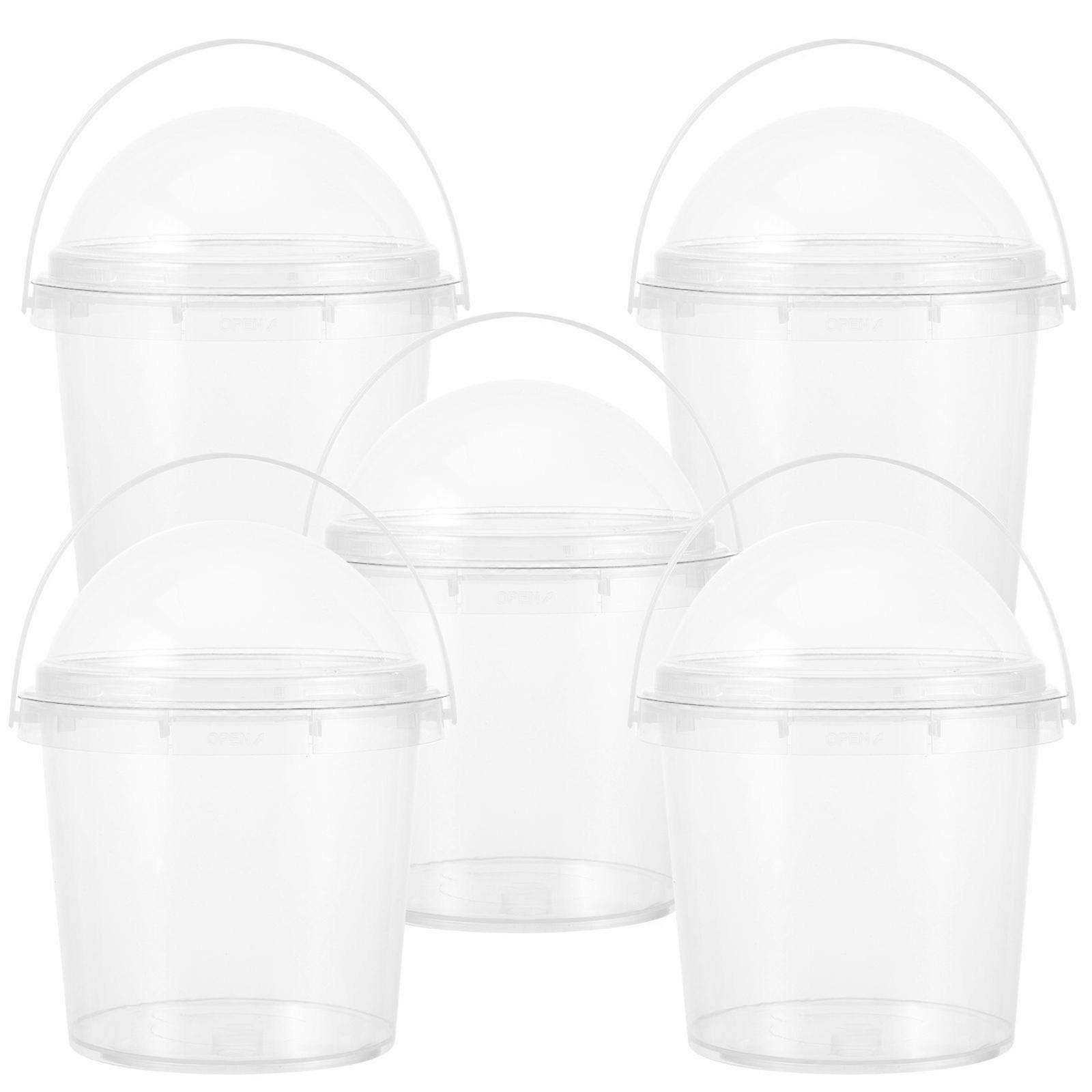 5 Stück kleiner klarer Eimer mit Deckel Lebensmittelechter Eimer Popcorn Eiscremeeimer 750ml