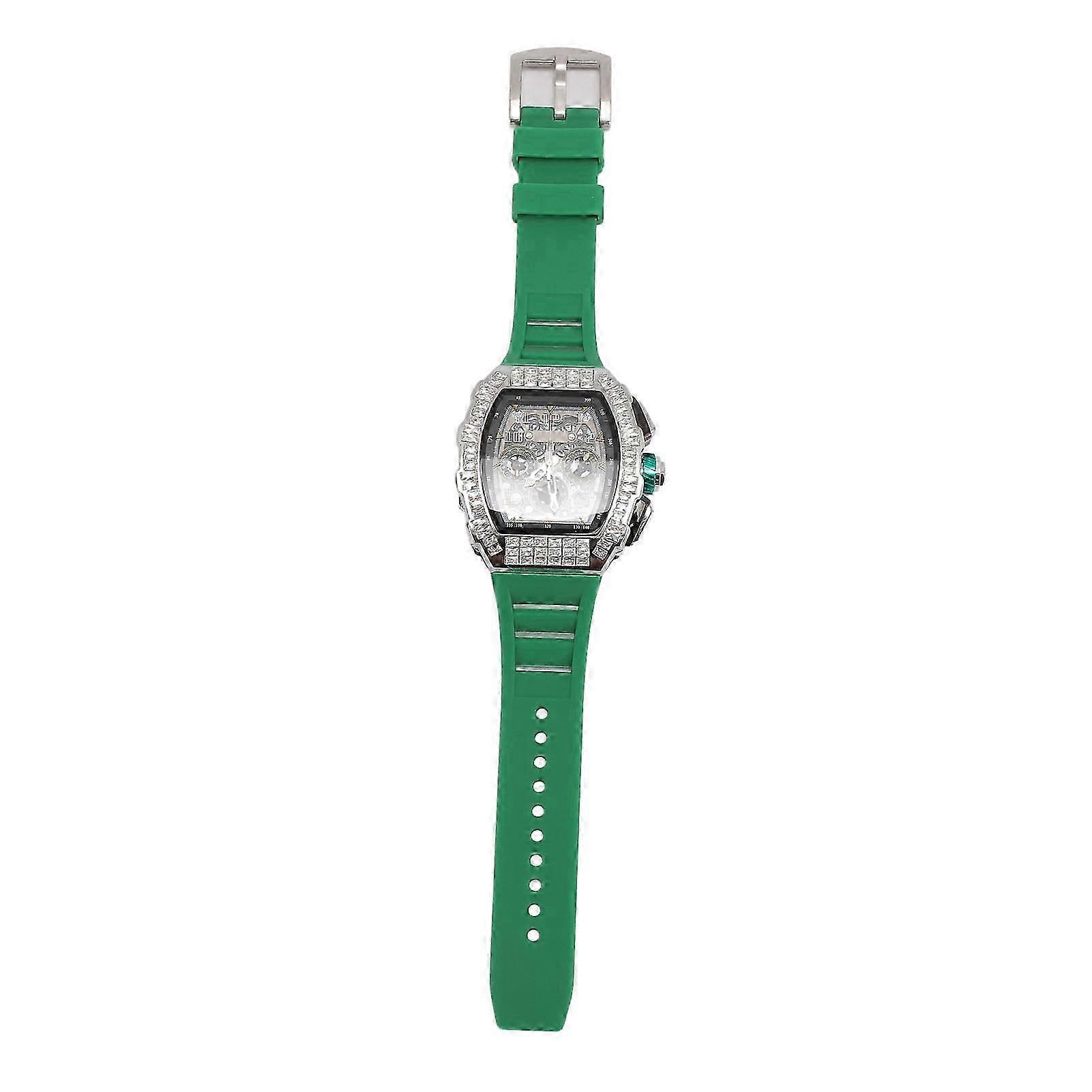Men's Waterproof 30M Dial Hollow Automatic Mechanical Wrist Watch with Silicone Strap in Silver and Green������ijƷ��