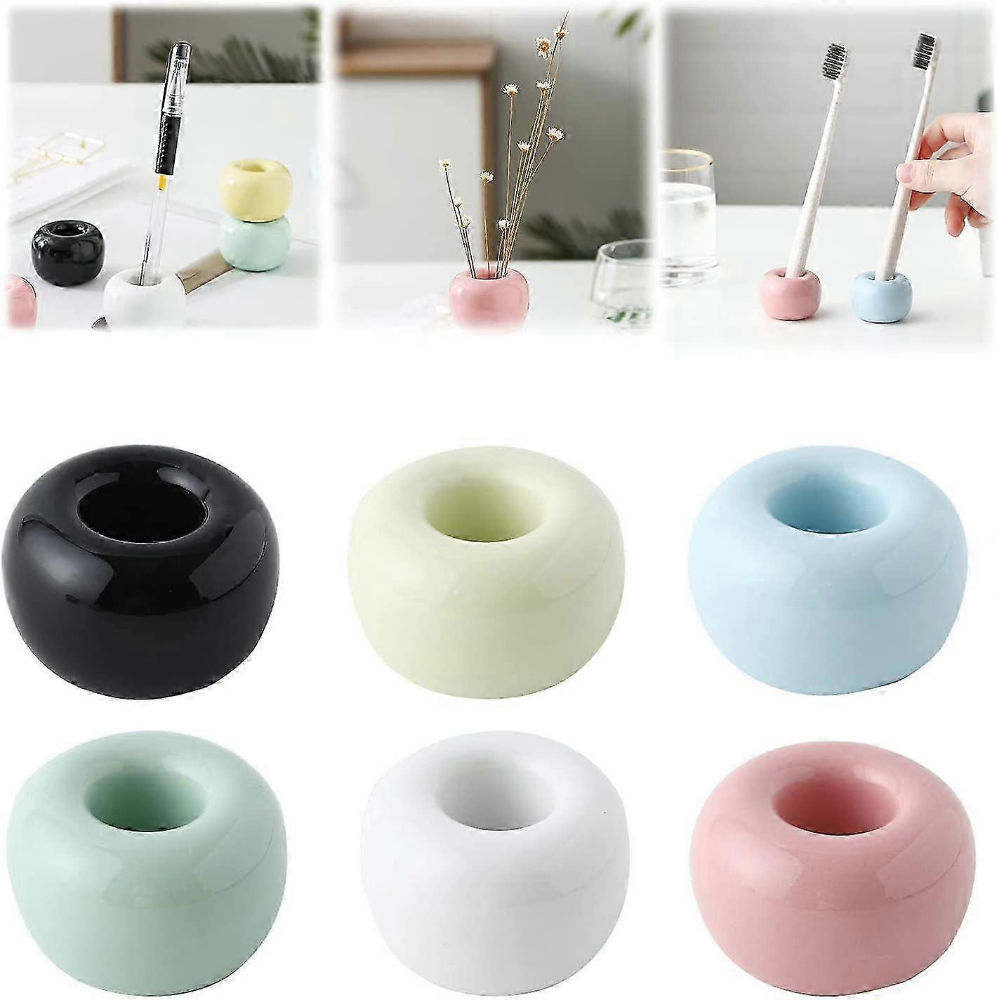6pcs Mini Ceramic Toothbrush Base Holder, Ceramic Makeup Brush Organizer, Toothbrush Storage Solution for Various Brands