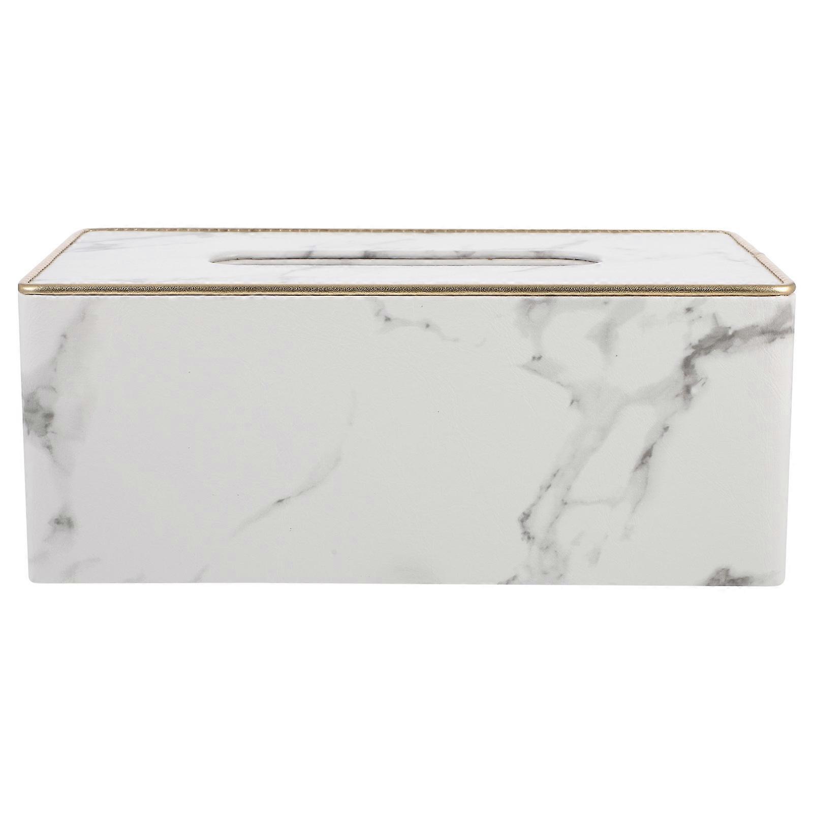 HighEnd White Tissue Box for Stylish Storage with Marble Design 1pc Synthetic Material