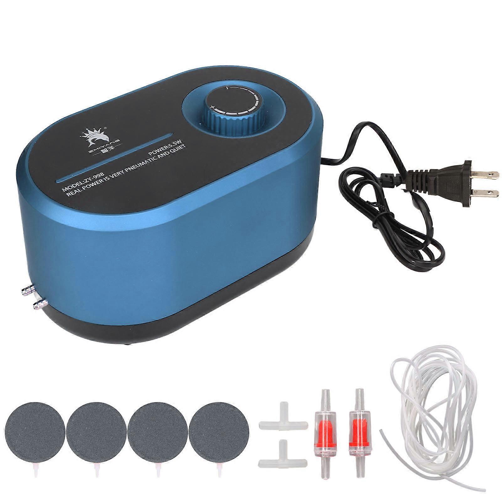 Aquarium Air Pump Professional Dual Hole Large Airflow Fish Tank Adjustable Air Pump with Air Discs Tees and Tubes US Plug 110V