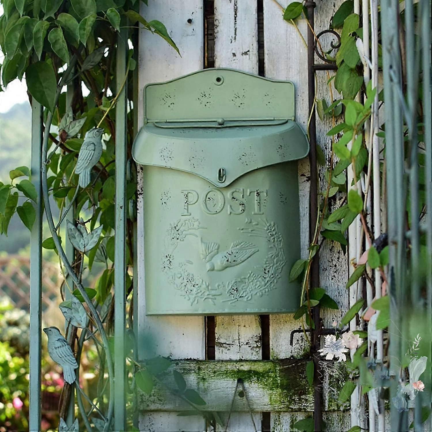 Mailbox Outdoor Iron Drop Box With Lock And Key, Vintage Parcel Box, Green