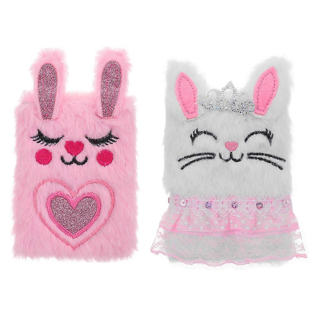 Plush Rabbit Notebooks   2pcs Fluffy Journals with Cartoon Cover for Daily Use, Birthdays, Holidays