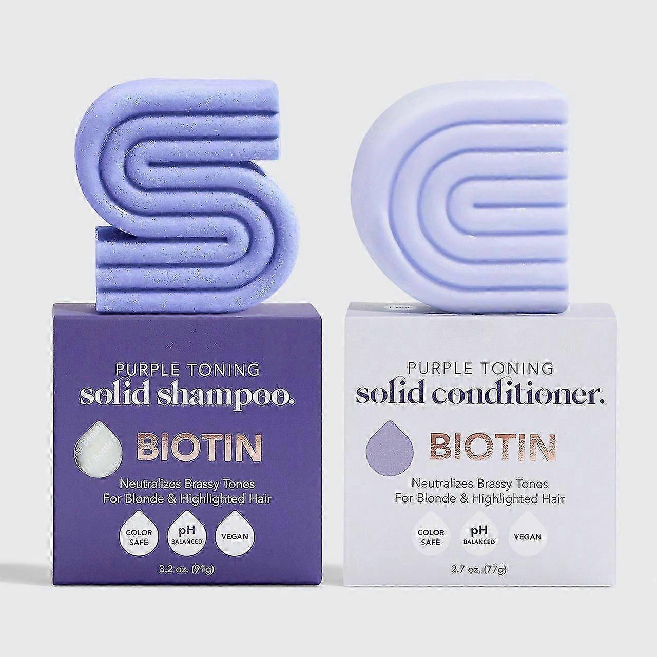 Shampooing et après-shampooing solide à la biotine violette pour cheveux colorés et cheveux gris et blancs, shampooing et après-shampooing toniques pour blond gris argenté mis en évidence H