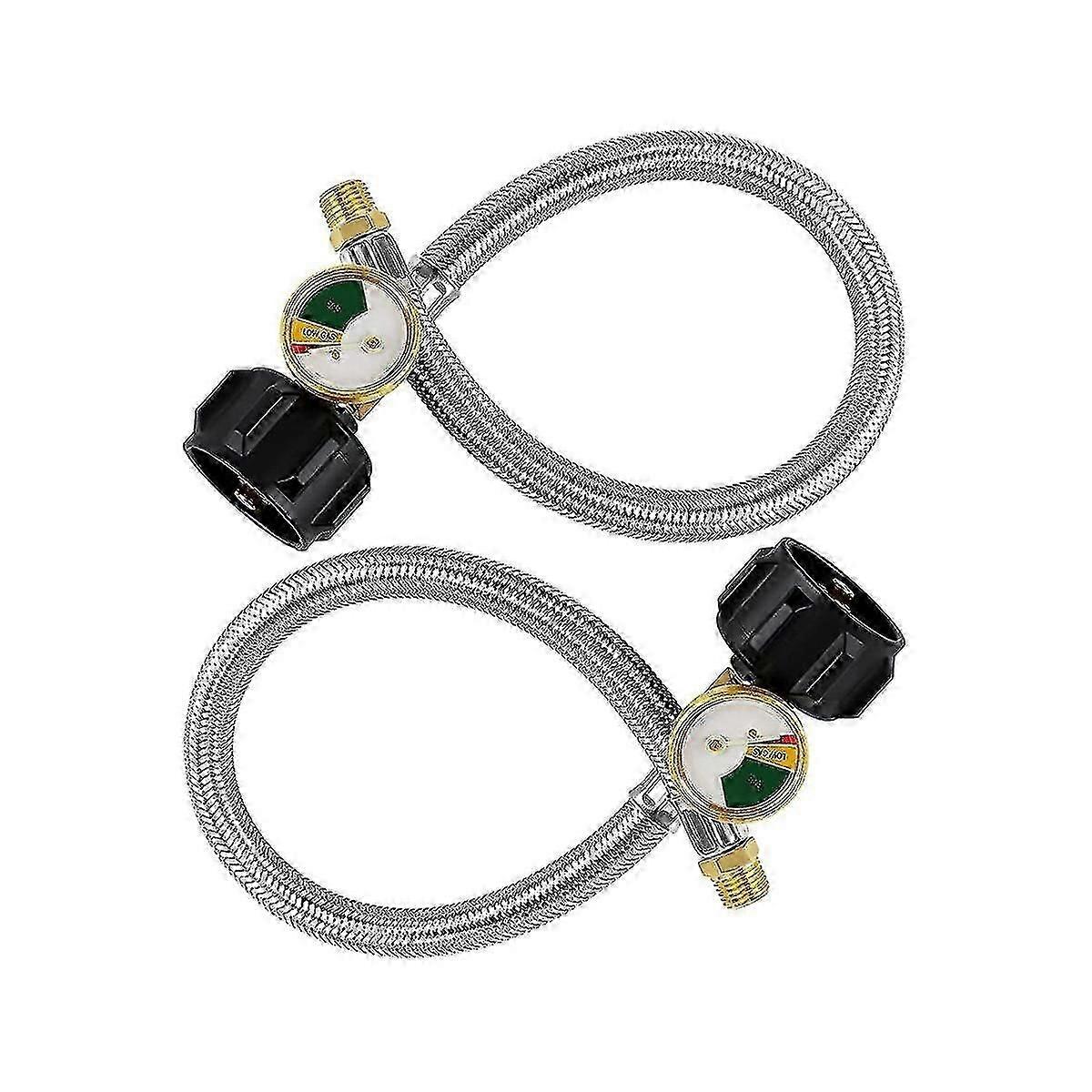 15 Zoll RV Propanschlauch Pigtail mit Manometer für 5-40Lb Tanks - Rostfreier geflochtener Propanschlauch Quick-Yvan