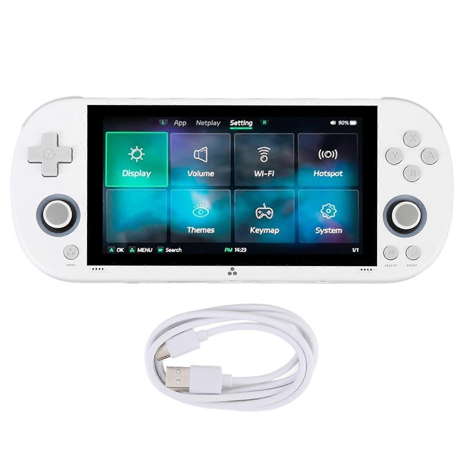 White Handheld Retro Game Console, 4.96" IPS Screen, 64GB, 28 Emulators, Portable Fun