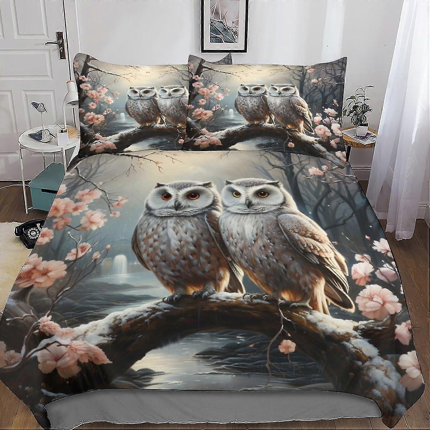 Conjunto de Cama de Capa de Edredom com Foto de Coruja para Crianças, Capa de Colcha de Microfibra com Impressão 3D de Animais de Amor com Fronhas