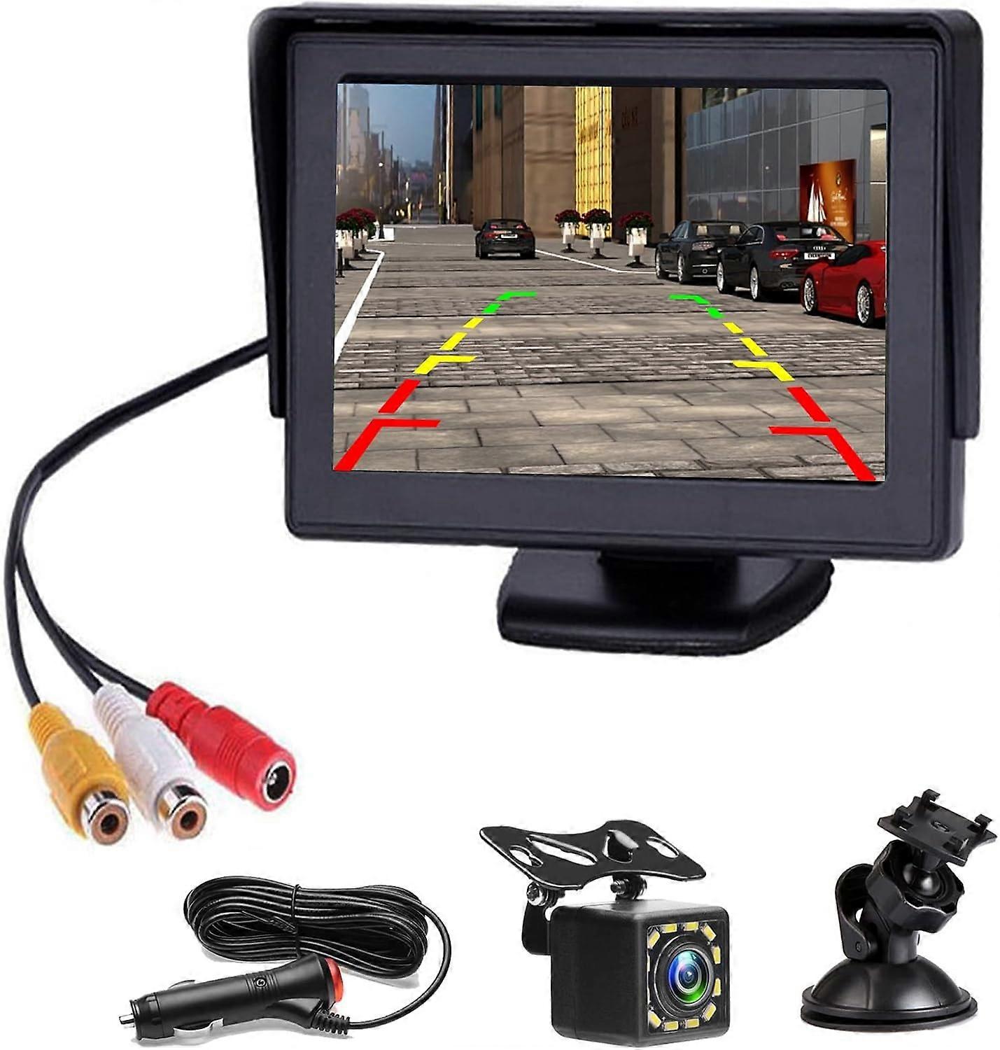 Car Reverse Camera with 4.3 Inch LCD Screen Monitor Camera 12 LED Night Vision Waterproof Wired Reverse Camera