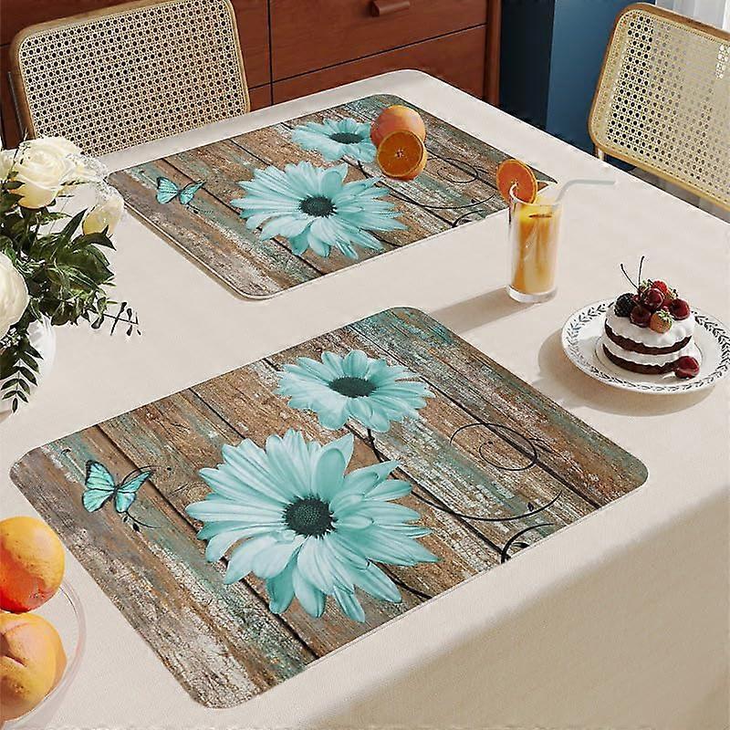 8piece set with blue flowers, PVC table mats, heatresistant, nonslip (Set of 6)