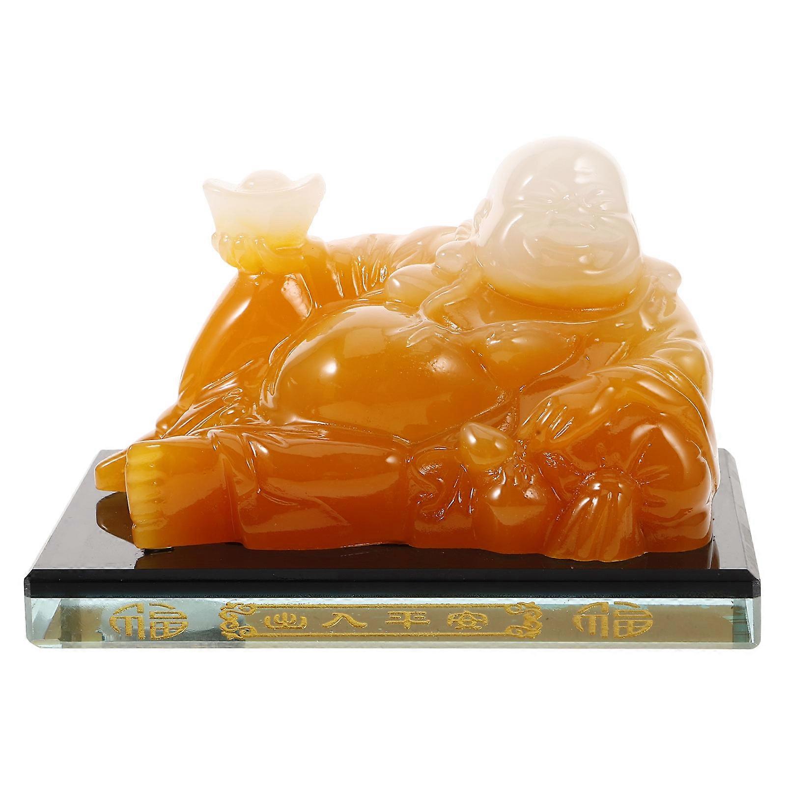 Resin Laughing Buddha Statue Good Fortune Feng Shui Car Ornaments 1Set