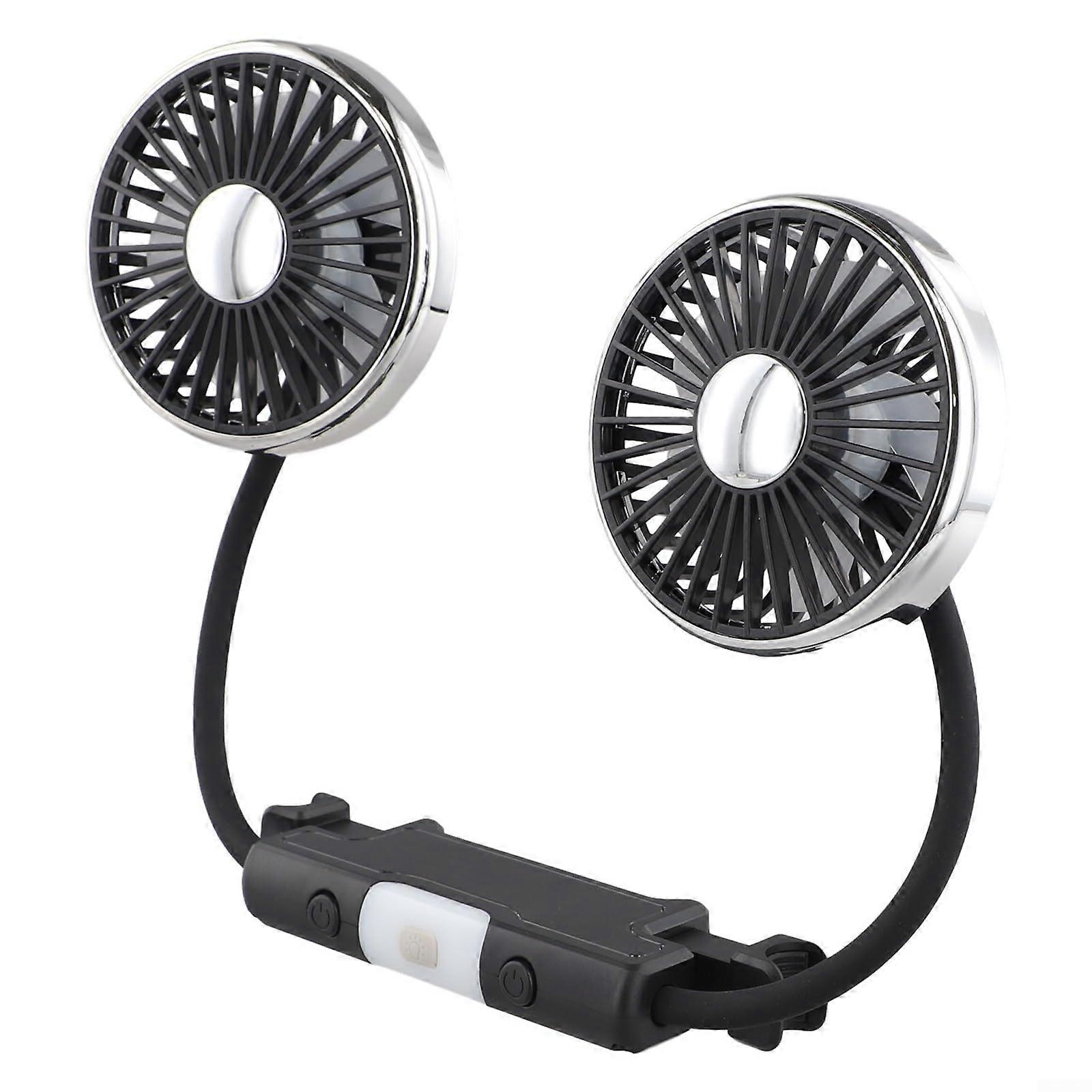 360° Rotatable Magnetic DualHead Auto Fan with THREE Speeds, Quiet TypeC Power Supply, Adjustable Black for Backseat, Compatible Cooling Accessory