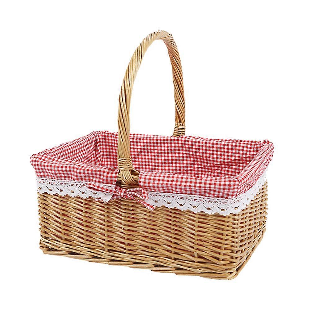 Country Vintage Picnic Basket Wooden Material Square Shape Home Use Party Wedding Decorative 1Pack
