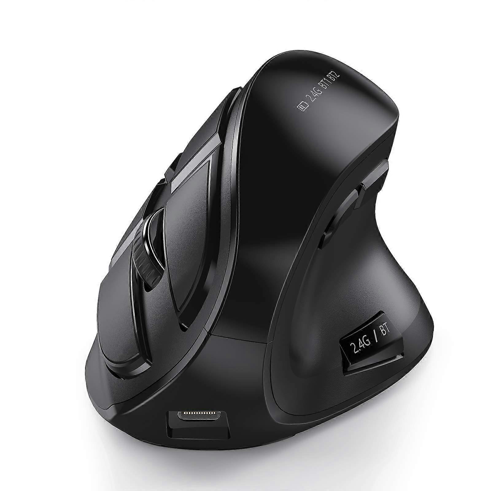 Vertical Ergonomic Wireless Mouse (Dual Bluetooth 2.4G Rechargeable for Laptop/PC/Mac Black