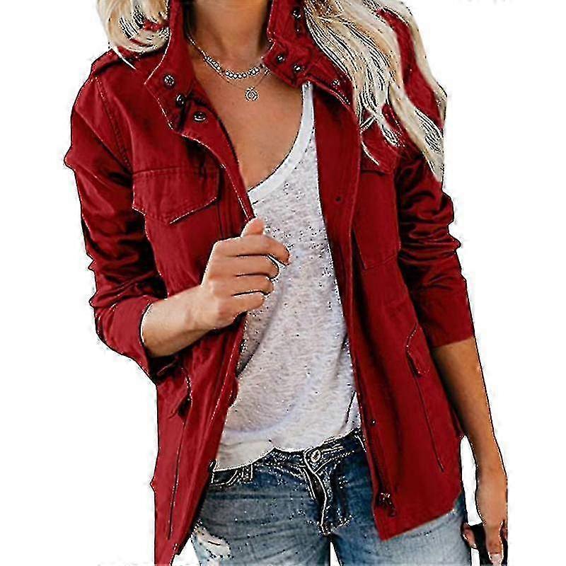 Ladies Snap Buttons Military Jacket Streetwear Fall Coat Long Sleeve Utility Jackets 0619