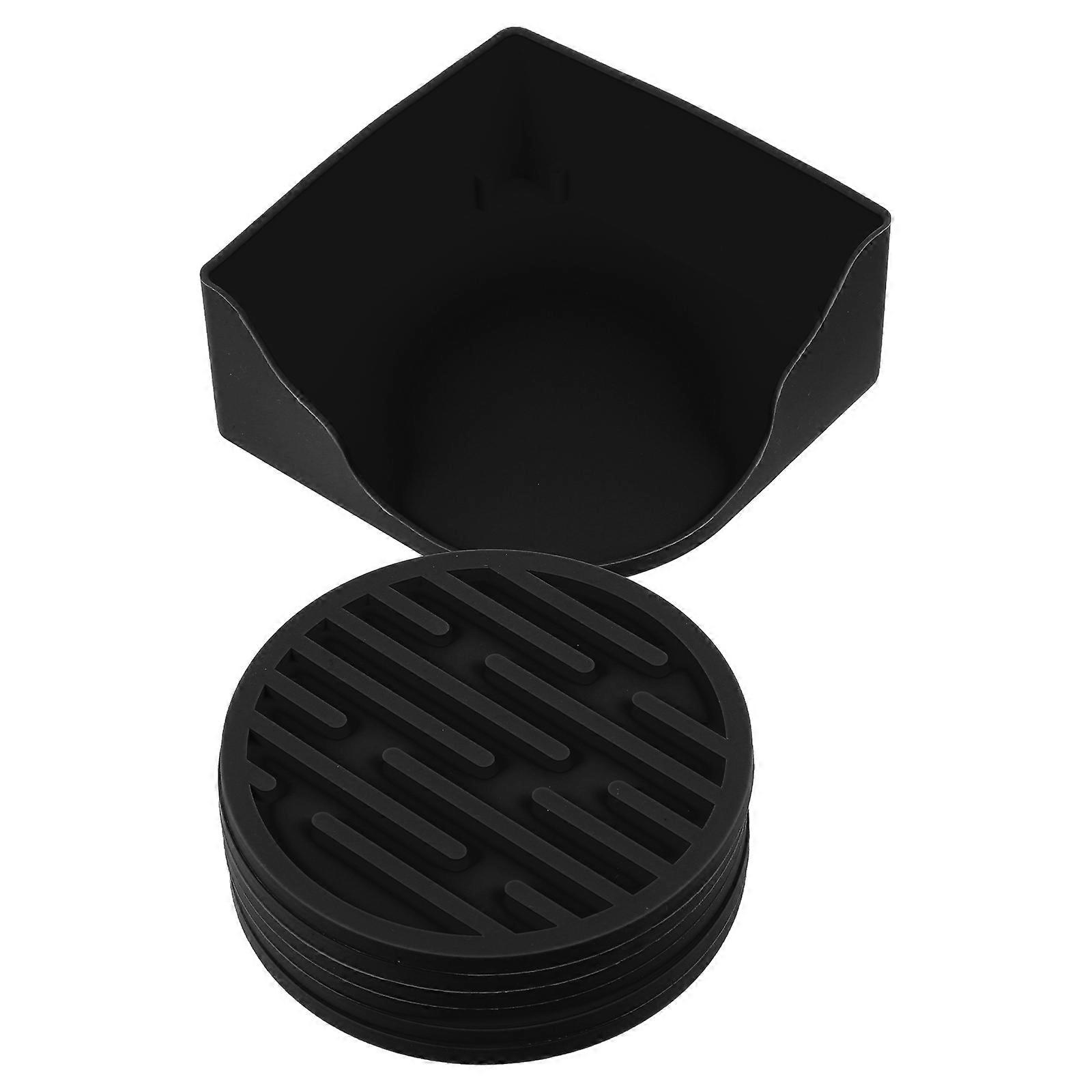 Heat-Resistant Coasters Silicone Round Tea Cup Mats Practical Home Use Christmas 10x10cm Black 7Pcs