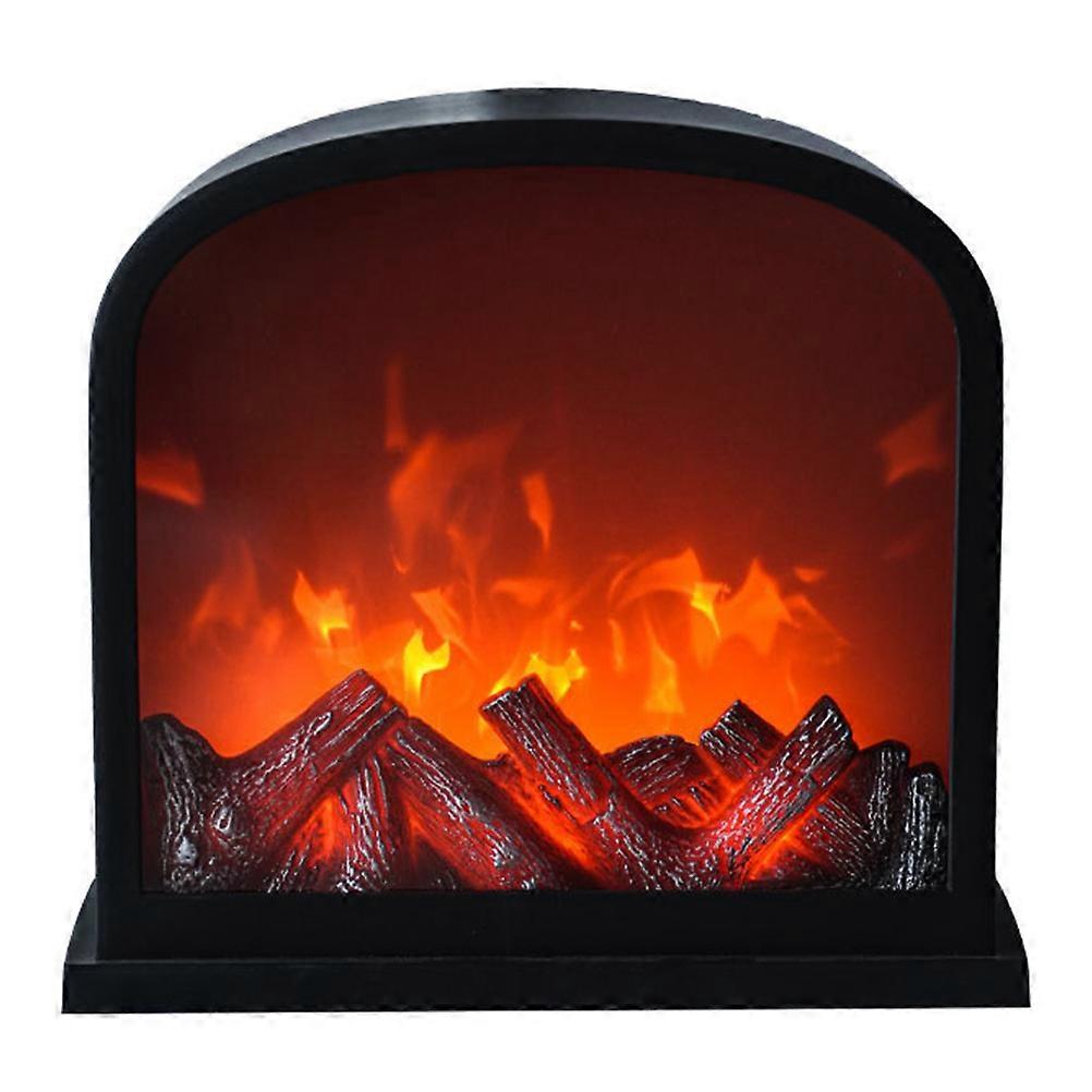 Bedside Table Lamp Fireplace Light 30x28cm Black Plastic Decorative Lighting 1Set