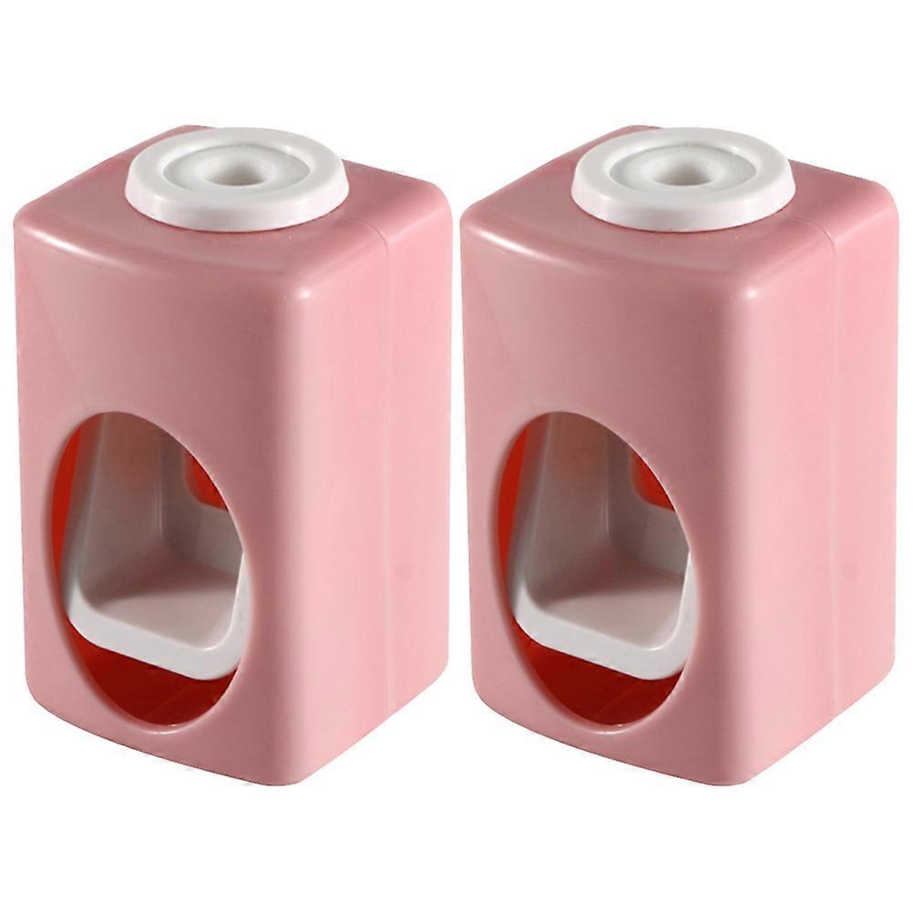 Automatic Toothpaste Dispenser Squeezer Made from Wheat Stalk Material Pink Small Size for Wall Mount Storage Use