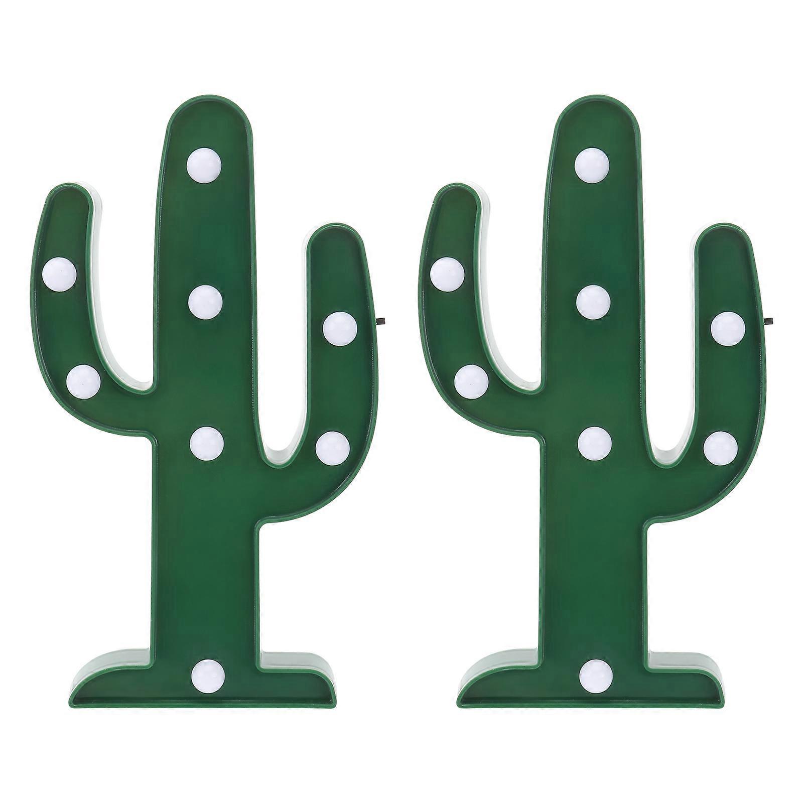2Pcs Nordic Style Night Light Desktop LED Cactus Shaped Light No Battery Included