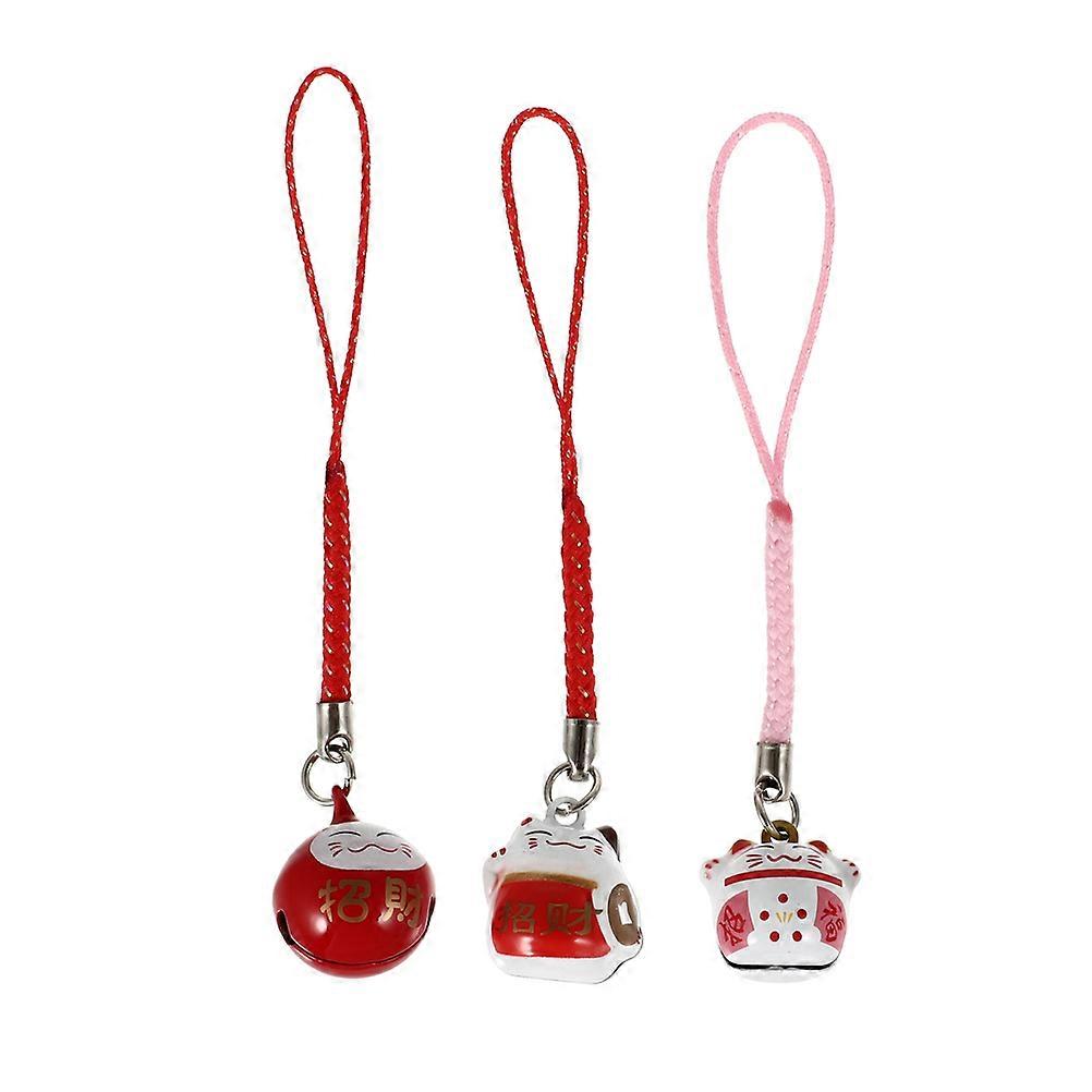 Japanese Style Keychain Copper Cat Key Rings for Bag Hanging 3Pcs Set