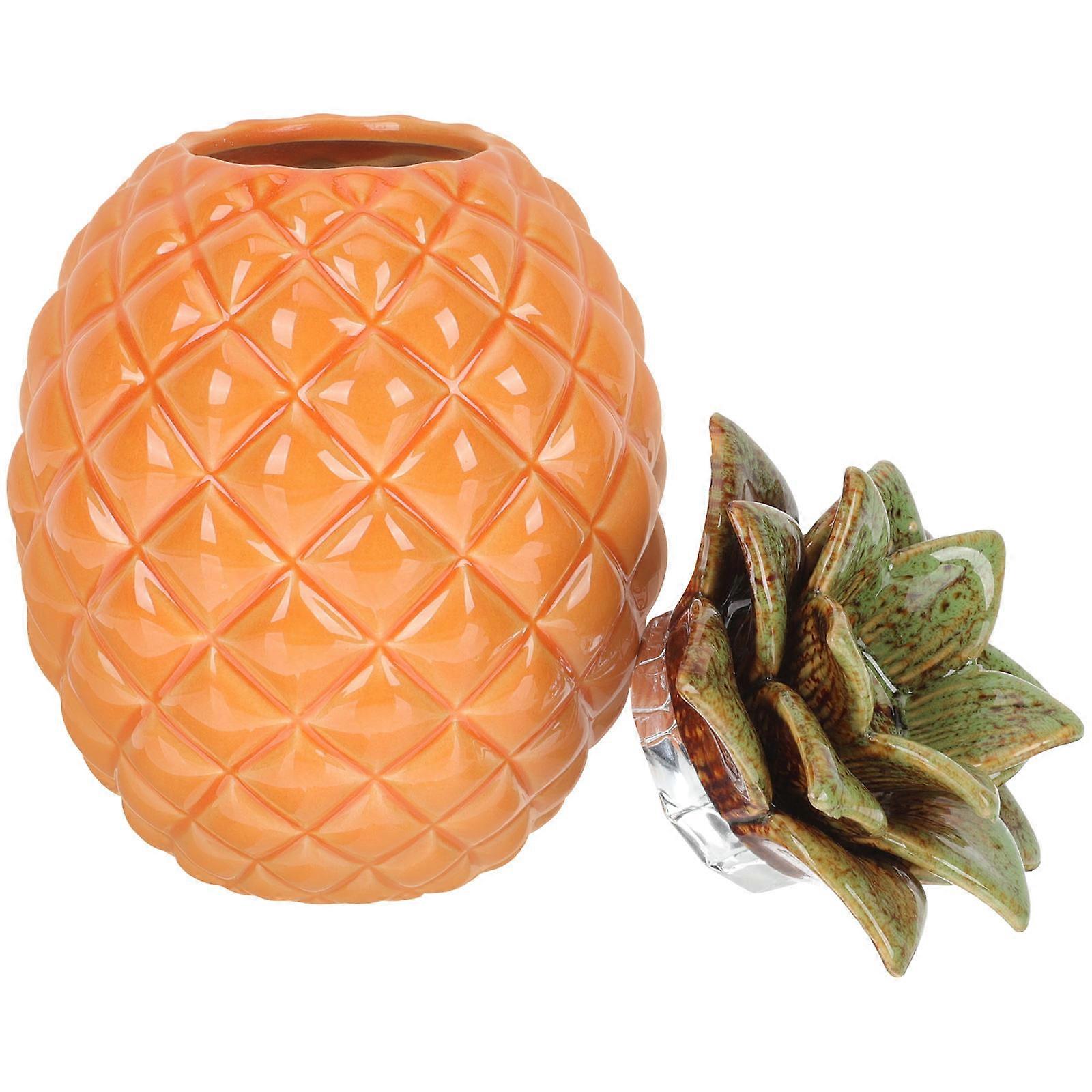 Orange Ceramic Loose Tea Jar with Airtight Lid for Storage Multiple Uses Pineapple Shape 6.7in