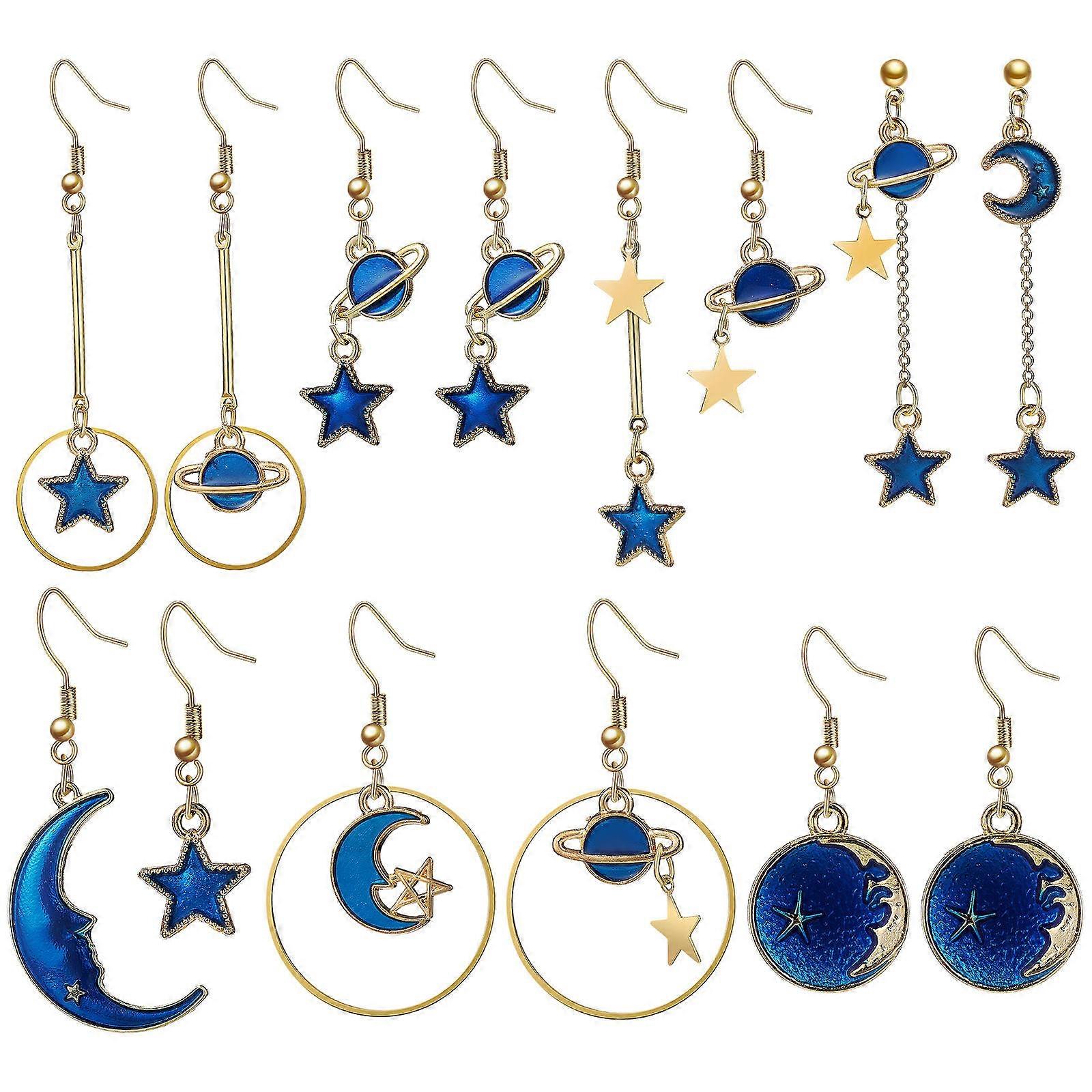 Retro Moon Hook Earrings with Enamel for Formal Occasions Casual Wear 7 Pair