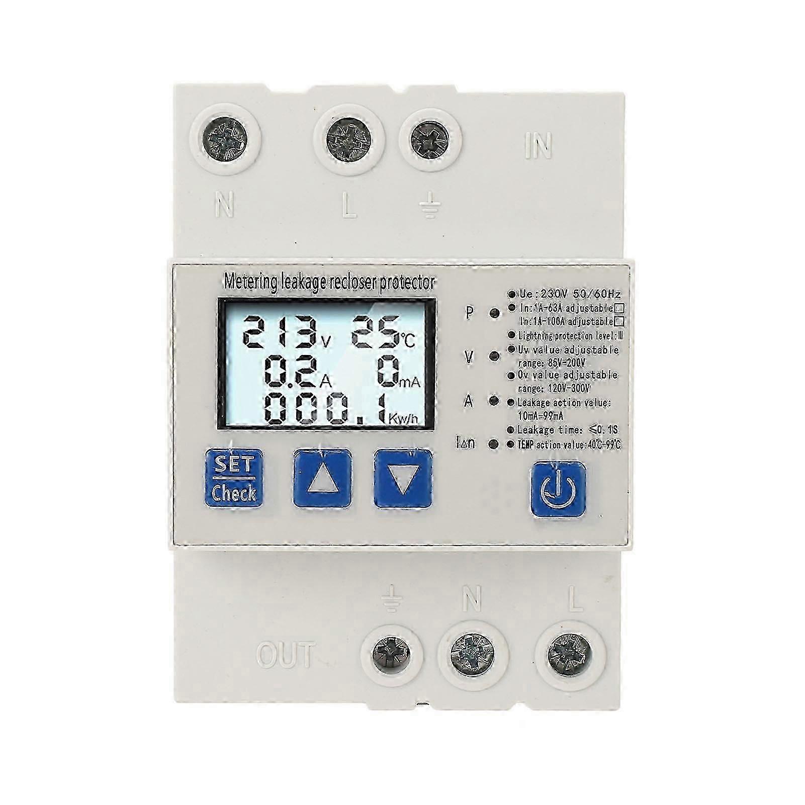 AC230V 1A 63A Automatic Self Recovery Power Over/Under Voltage Protector