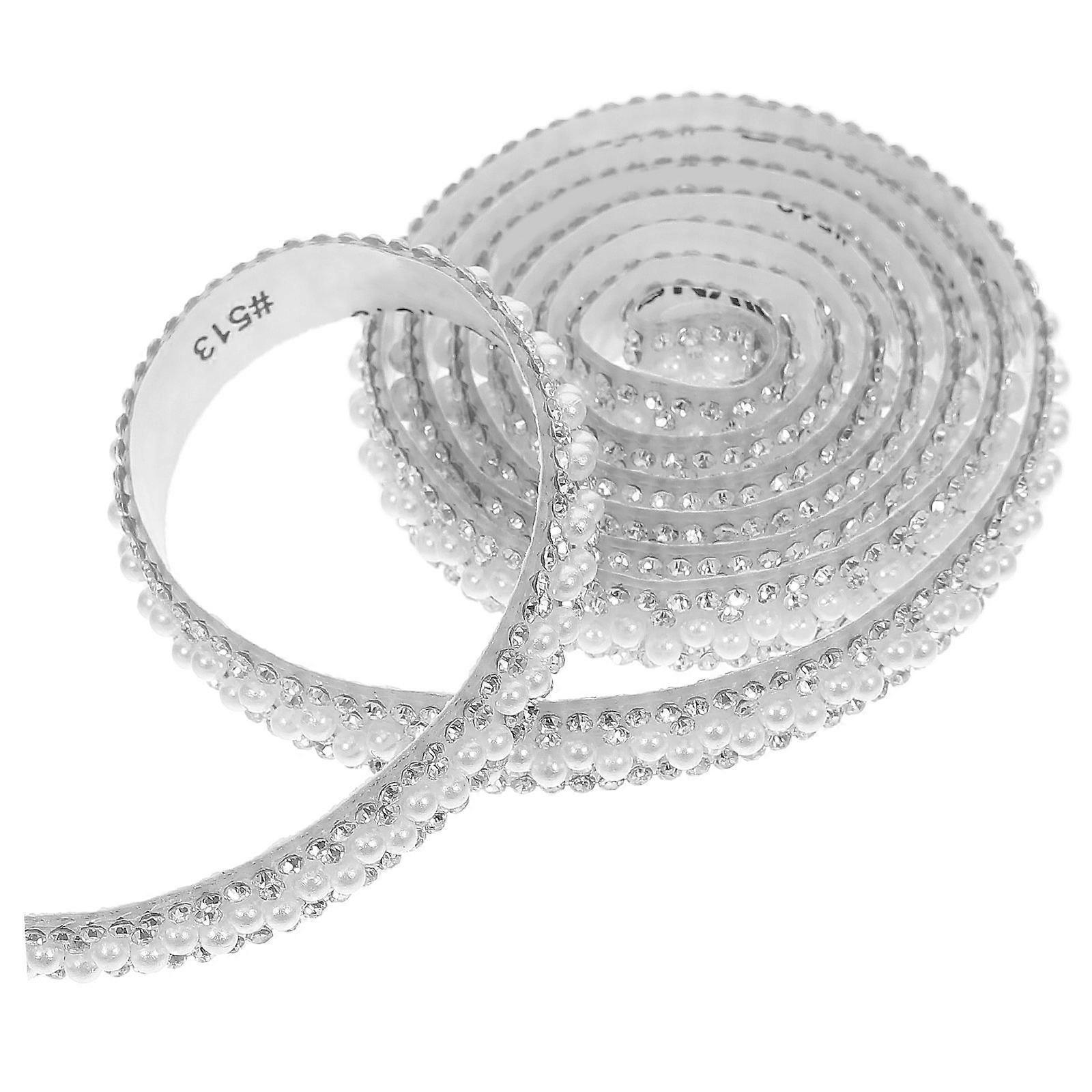 Self Adhesive Rhinestone & Simulated Pearl Ribbon Strips for DIY Wedding Dresses, Shoes, Bags, and Clothing – Wide Bling Trim for Crafts and Decor