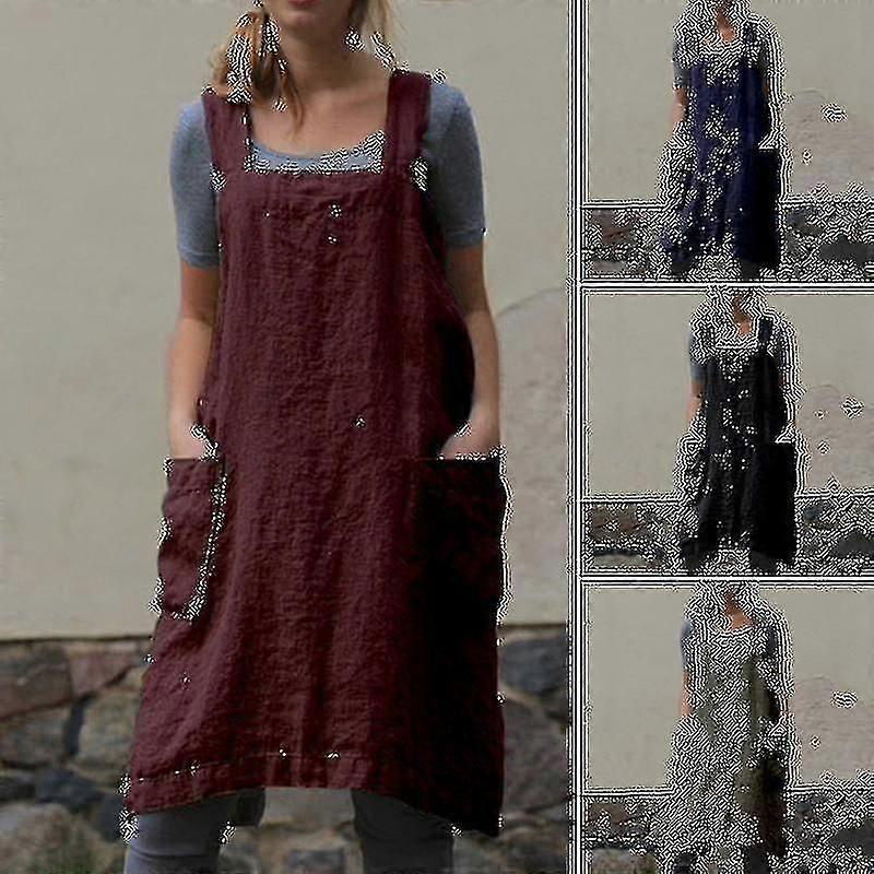 Dress Women's Cotton Linen Apron Long Home Furnishing Loose Long Casual Solid Color Suitable Forz