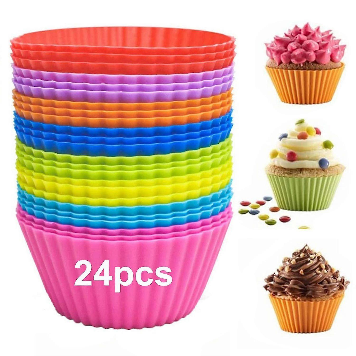 24 pieces silicone muffin tins, 8 colors mini cupcake tins for baking and cooking
