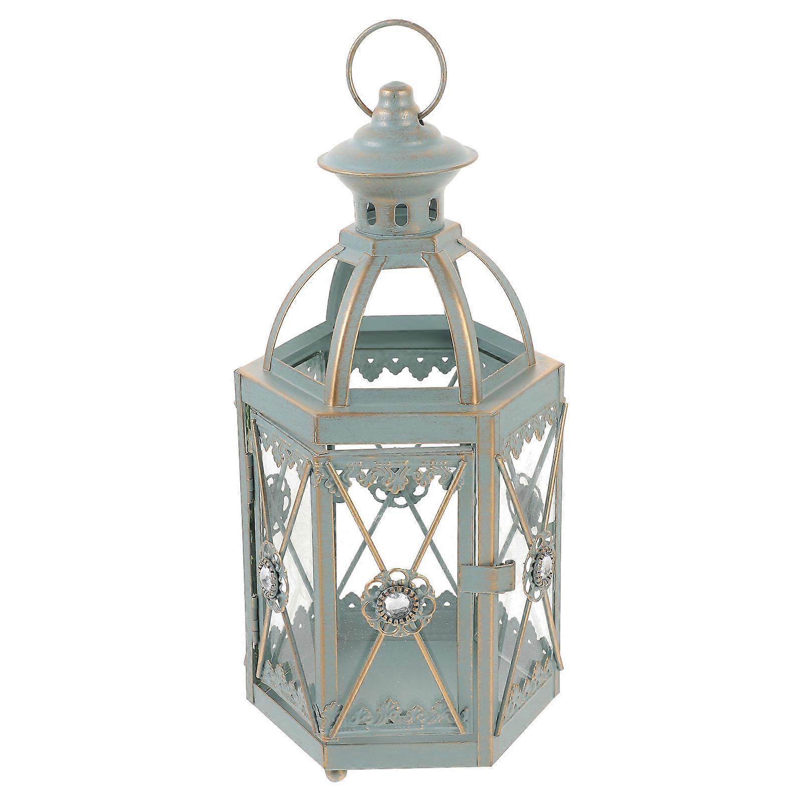 Vintage Iron Candlestick for Decor Black Tabletop Lantern 10 inch