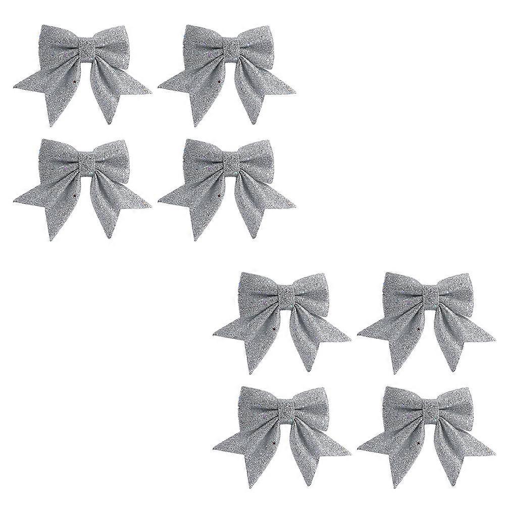 Silver Christmas Tree Bow Ornaments for Decoration with Gold Dust Effect Shining Brilliant Foam 8 Pieces