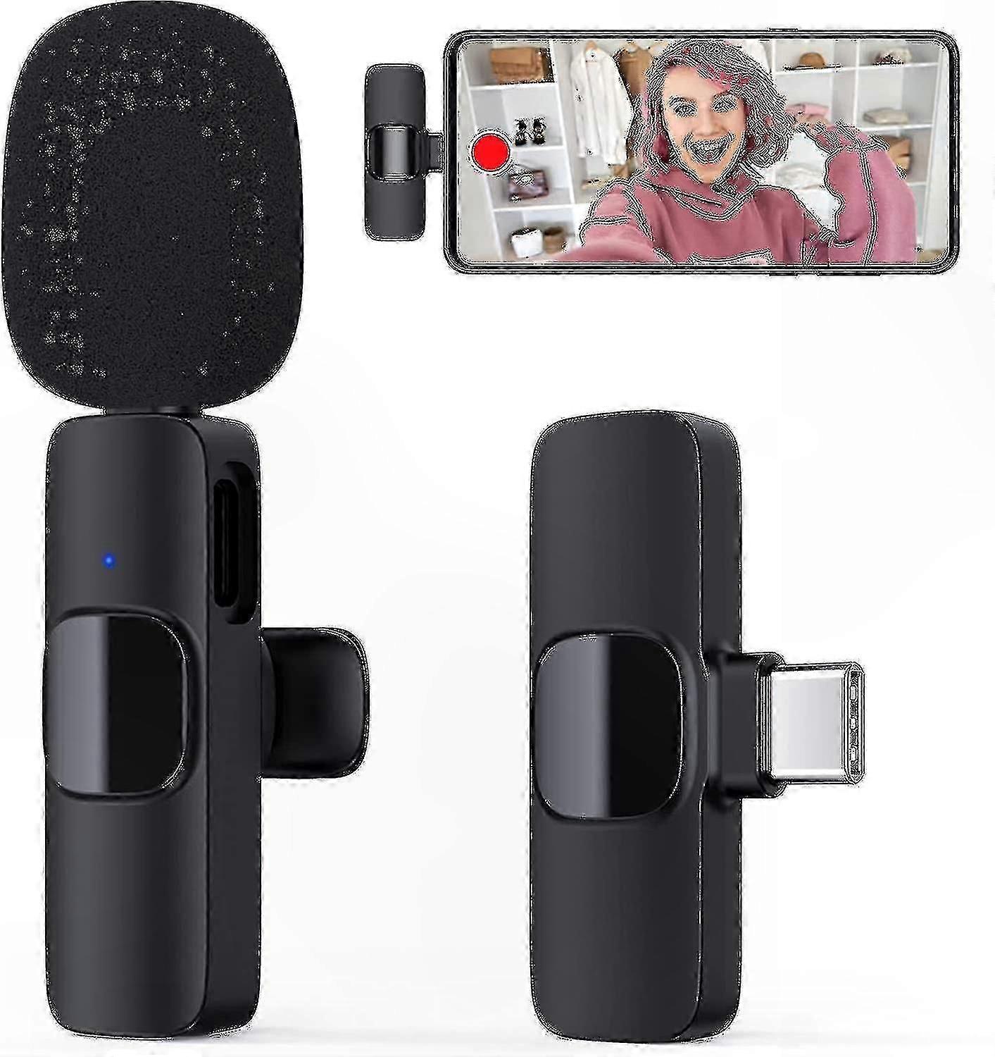 Wireless Lavalier Microphone System for Android Devices, 2.4GHz Transceiver Kit for Live Interviews and Recording