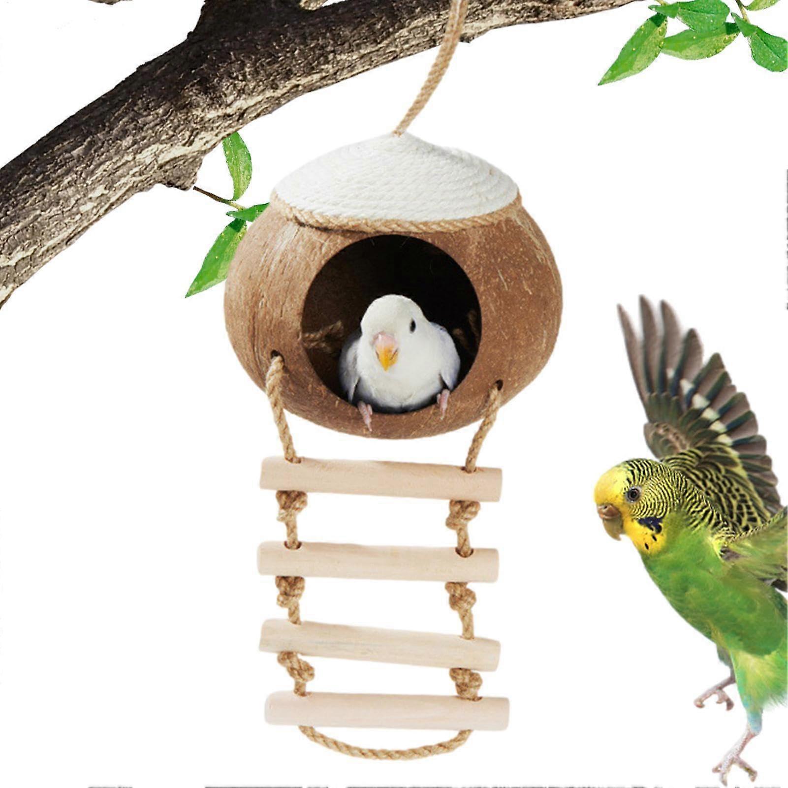 Coconut Birdhouse Hanging Coconut Shell Bird Nest with Ladder for Small Birds