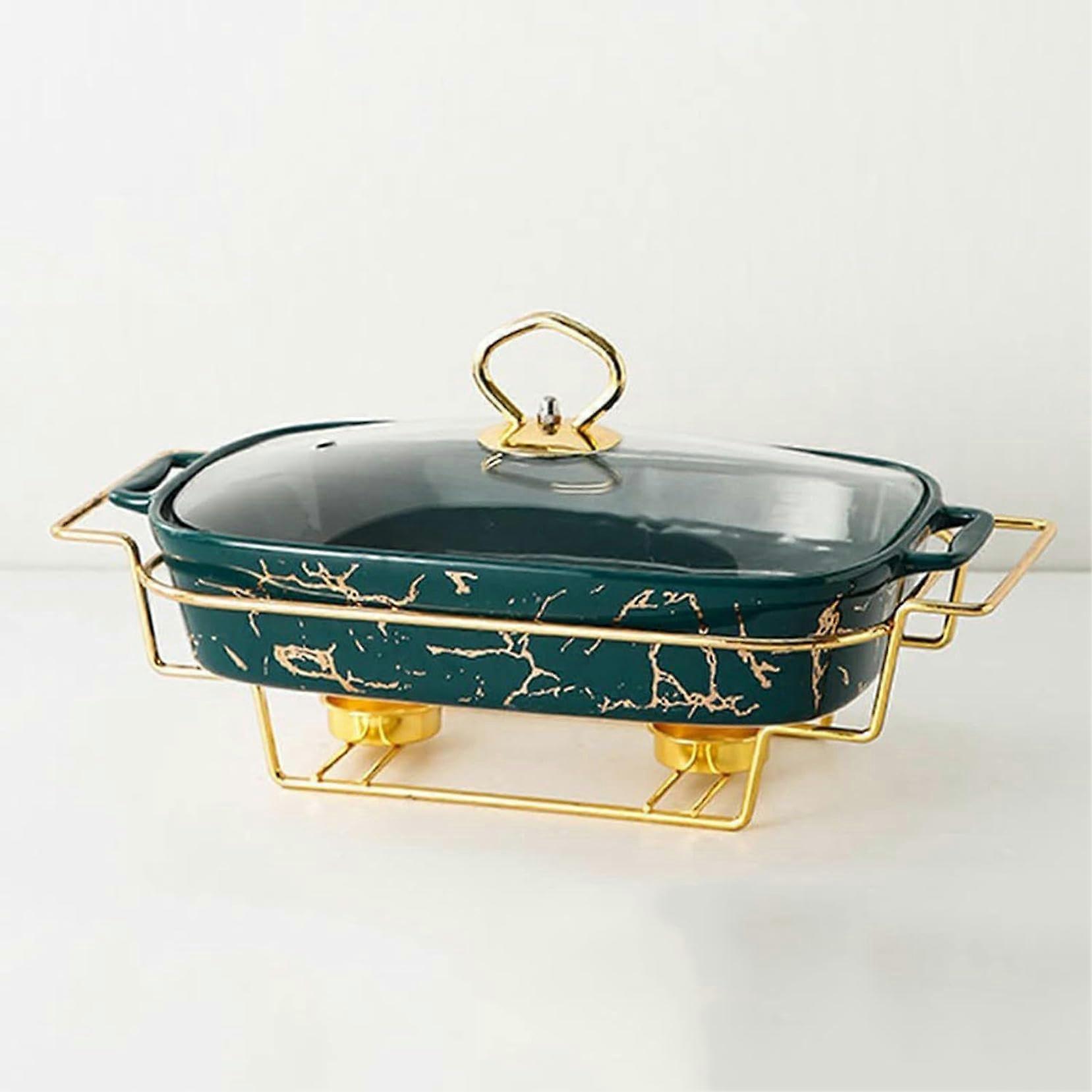 Ceramic Buffet Chafing Dish Set with Marble Imitation Finish, Chafing Dish and Buffet Warmer Set for Buffets/Weddings/Other Banquets, Green M