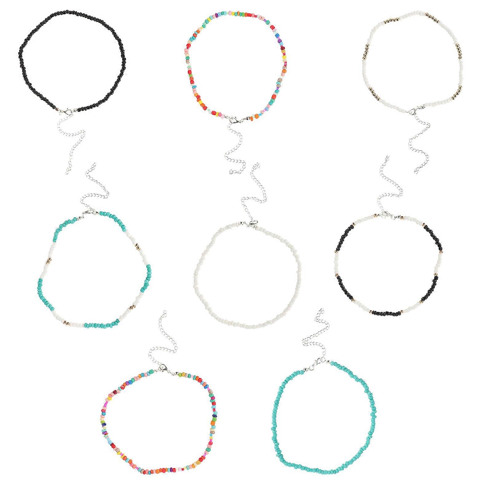 8Pcs Bohemian Style Clavicle Necklaces with Glass Bead Design for Summer Beach Parties in Assorted