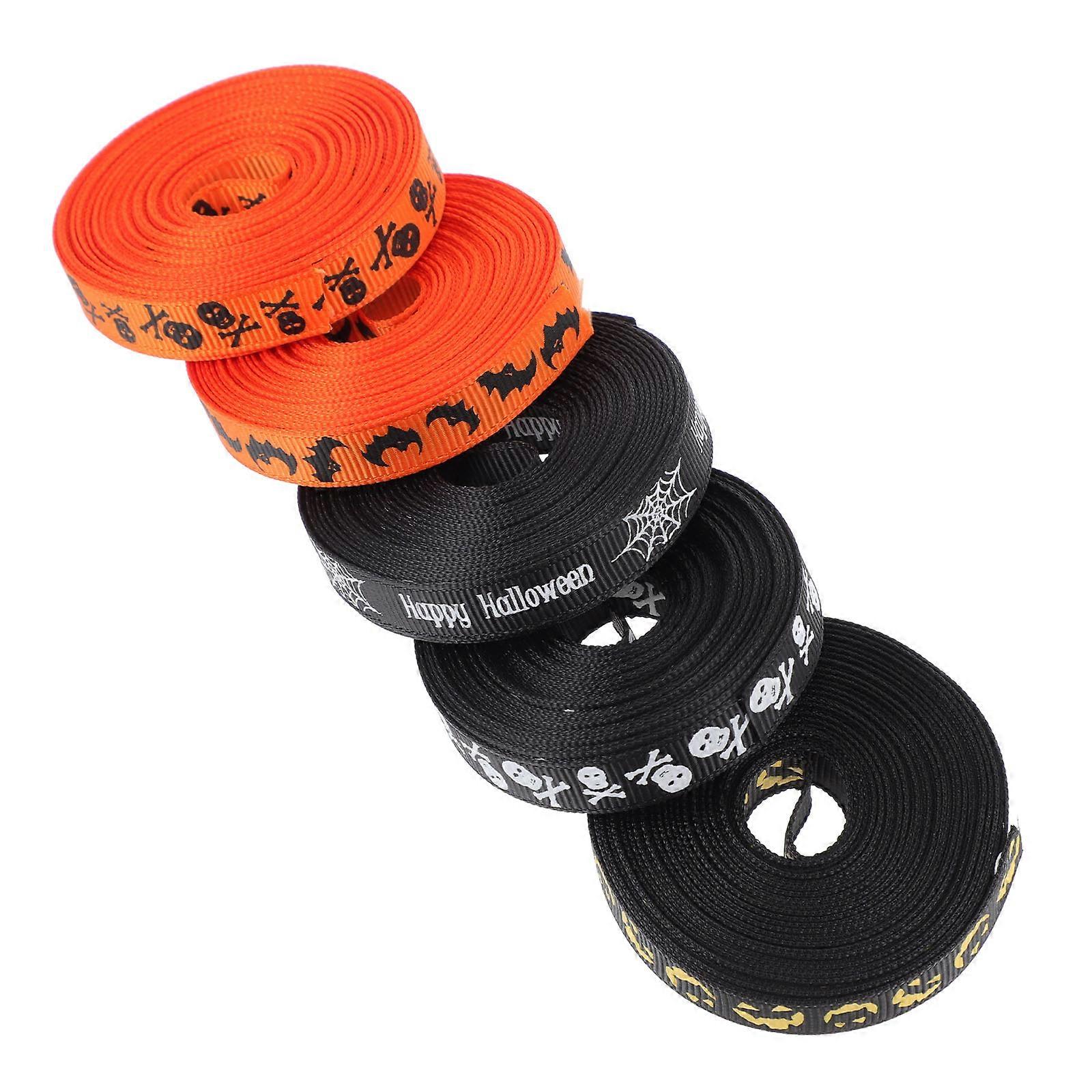 Multifunctional Halloween Ribbon For Crafts Decoration 450X1CM Colorful Polyester Gift Accessory 5 Rolls