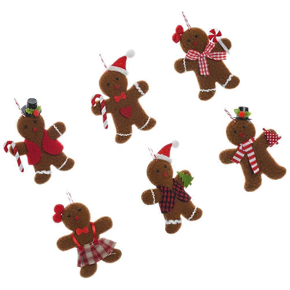 Christmas Tree Decorations 6Pcs Plush Assorted Color Compact Gingerbread Man Hanging Ornaments