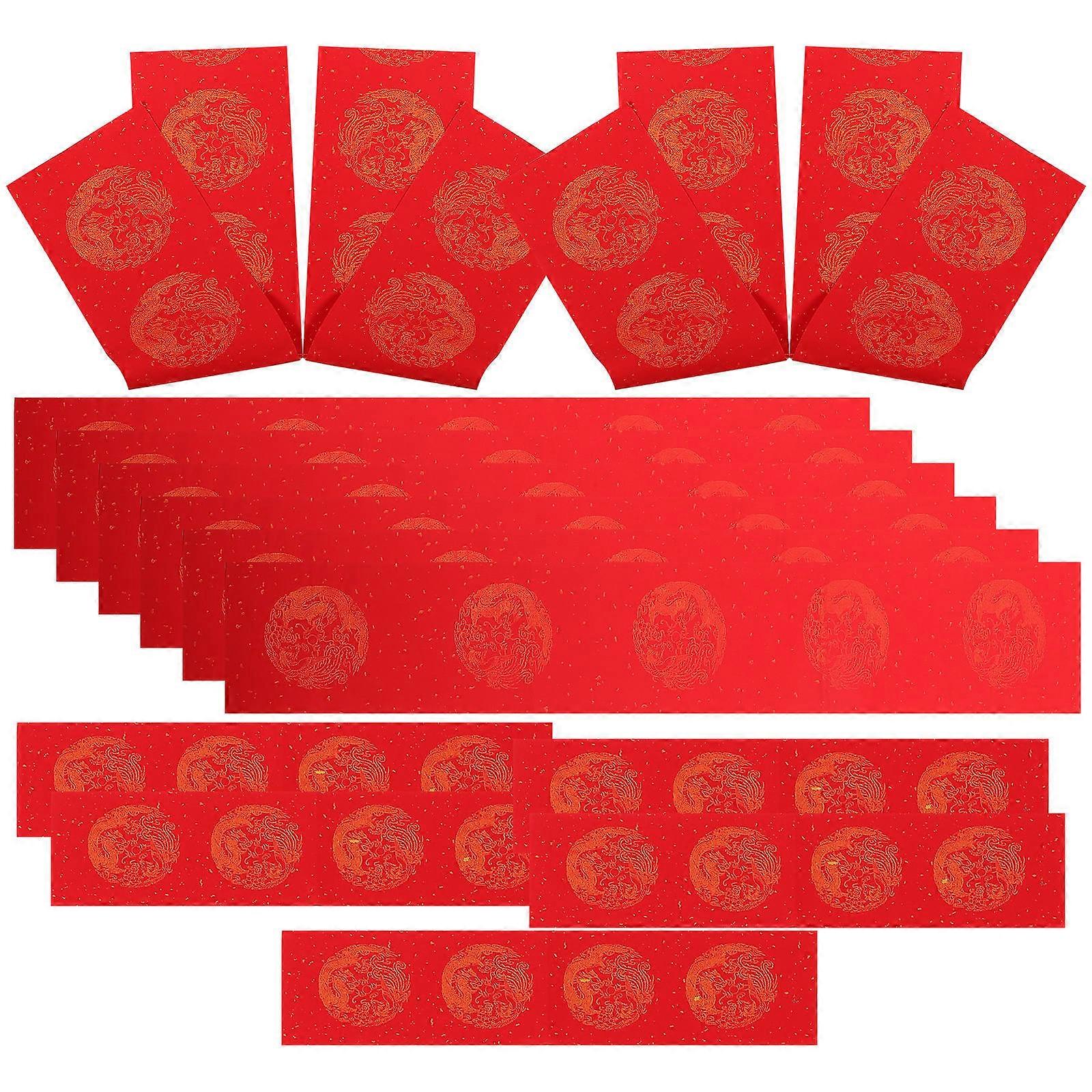 Chinese Calligraphy Red Paper 5 Sets For Spring Festival Decorations 104.00X17.00X0.10cm Rectangular Writing Spring Festival Couplets
