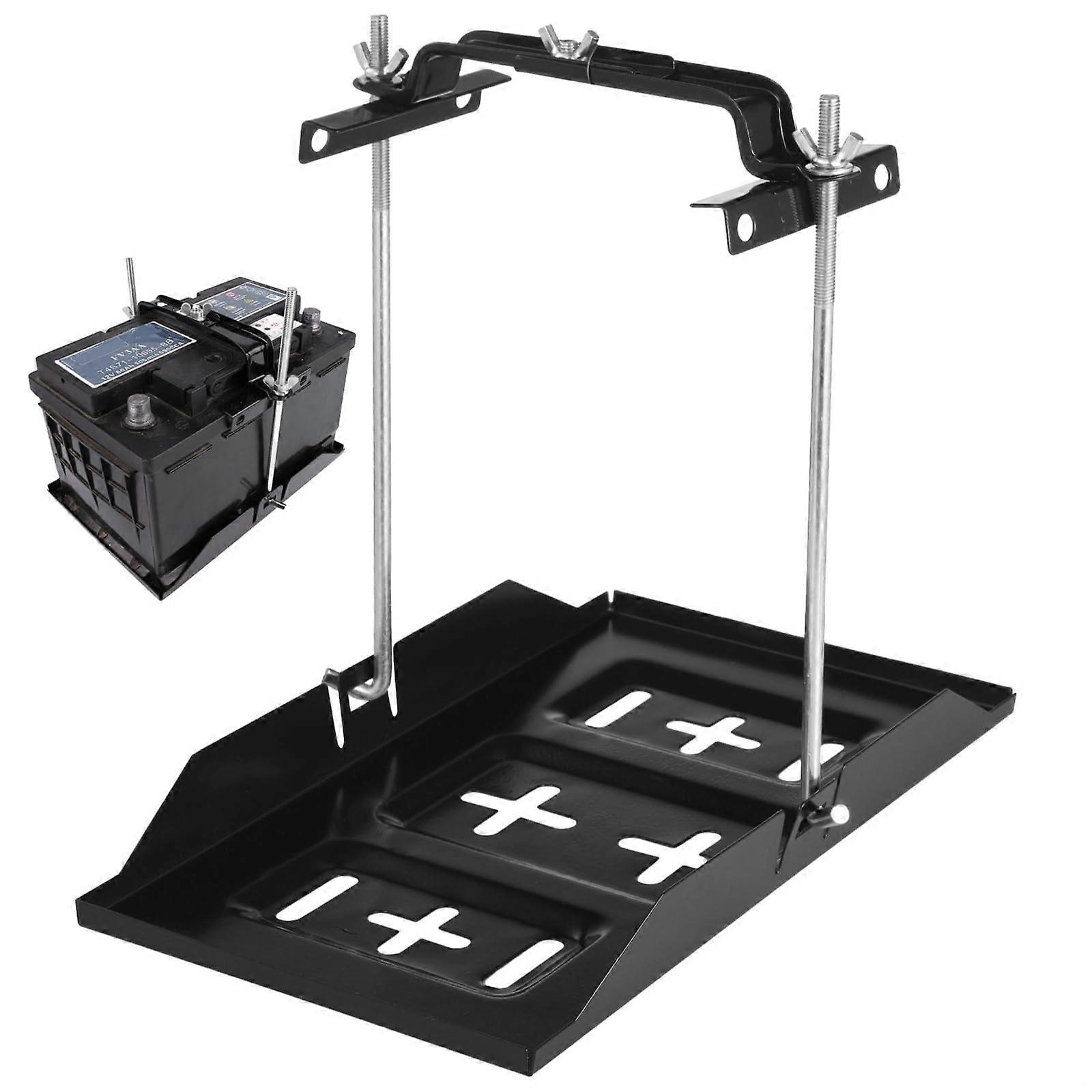 Adjustable Battery Holder Set with Clamp, Universal Metal Battery Bracket for Automotive and Marine Applications