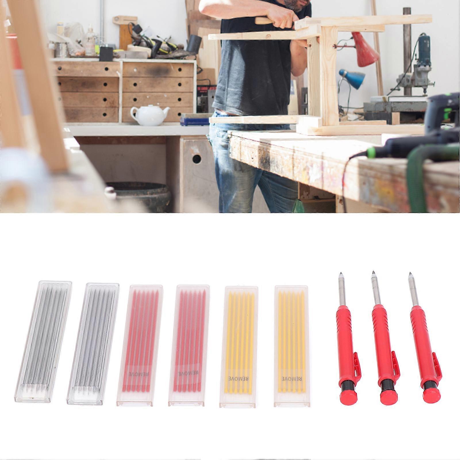 39Pcs Carpenter Pencil Marking Tool Set Kit with 3 Colours Refills for Woodworking