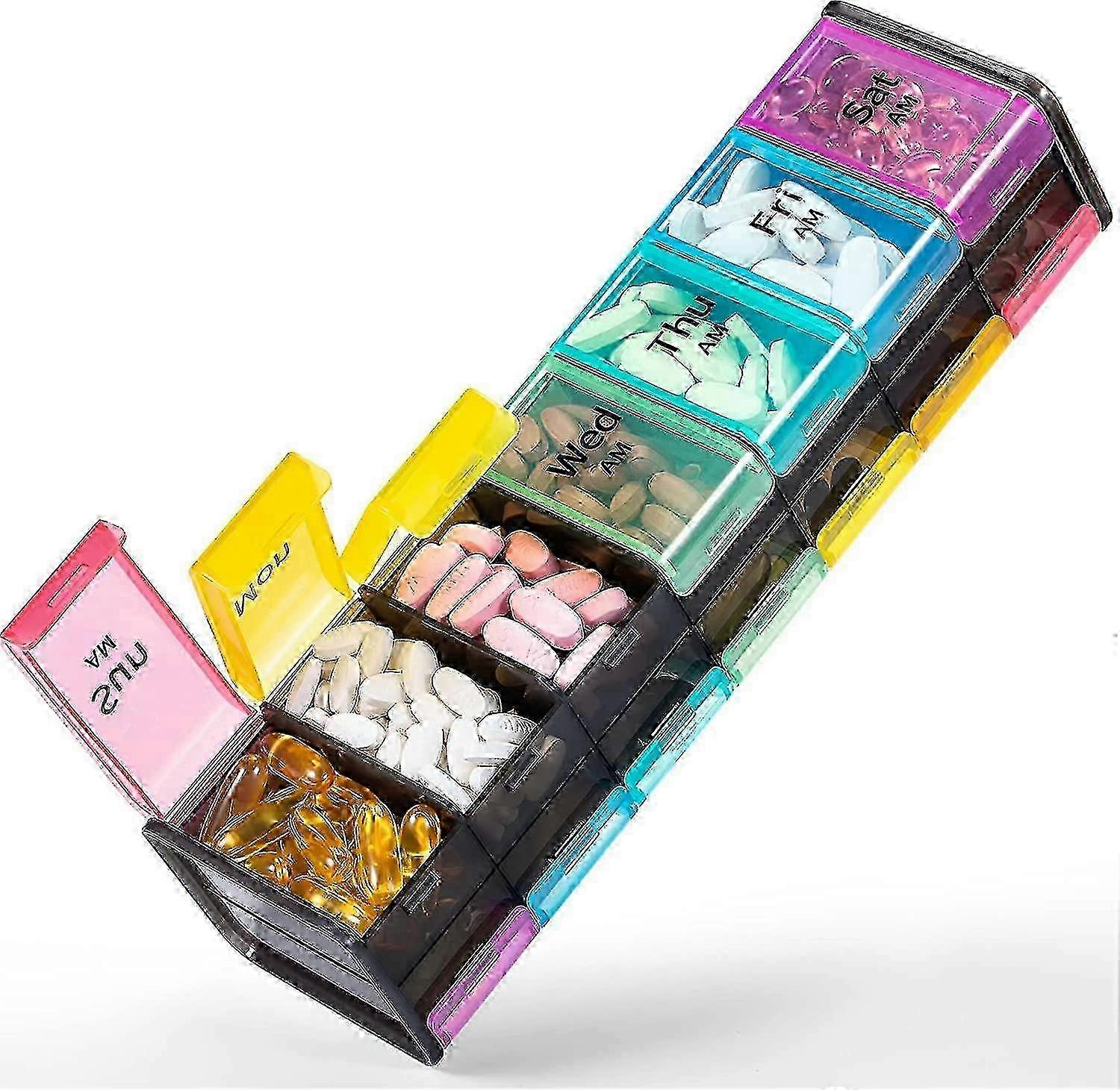 Extra Large 7 Day Pill Organizer - 14 Compartments AM PM Weekly Pill Box, Double Layer Jumbo Vitamin Case for Pills Edition 0905