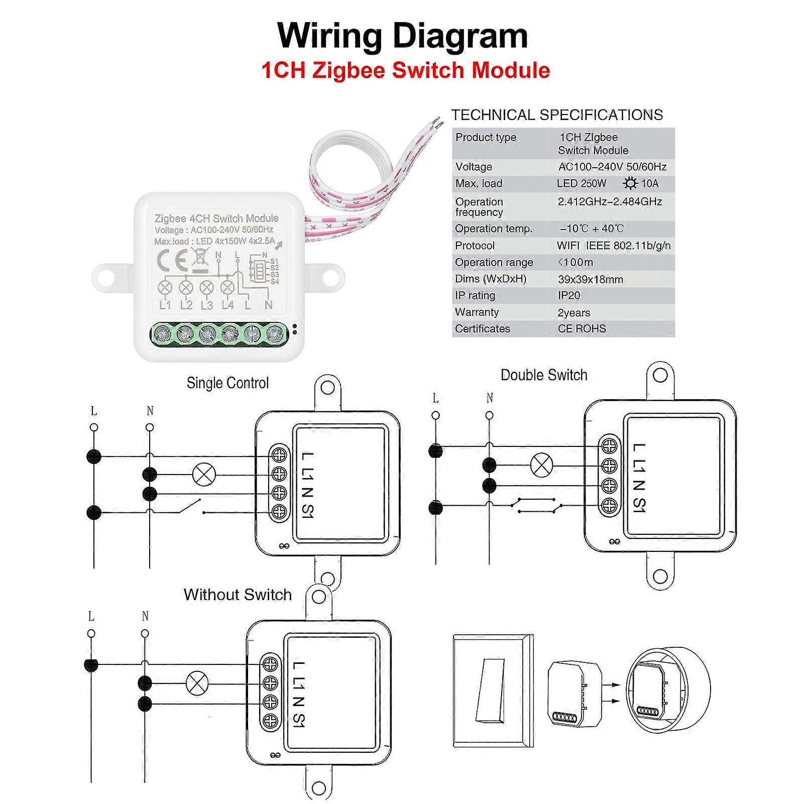 1CH Zigbee Mini Smart Switch Relay Module Support 2 Way Control Switch for Smart Home Automation, Works with Alexa Home