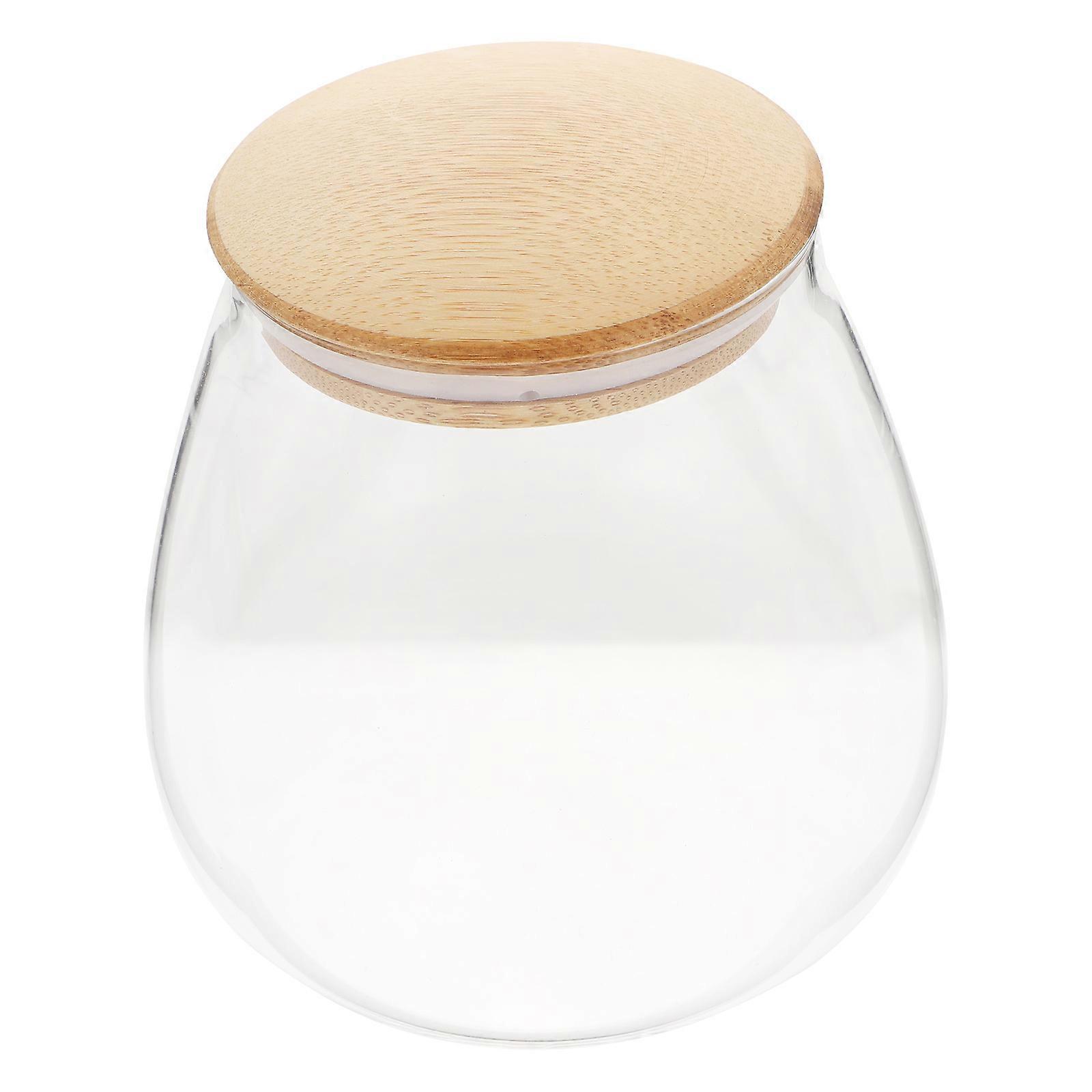 Transparent Multipurpose Storage Jar with Wooden Lid for Grains Tea Beans Synthetic Material 1pc