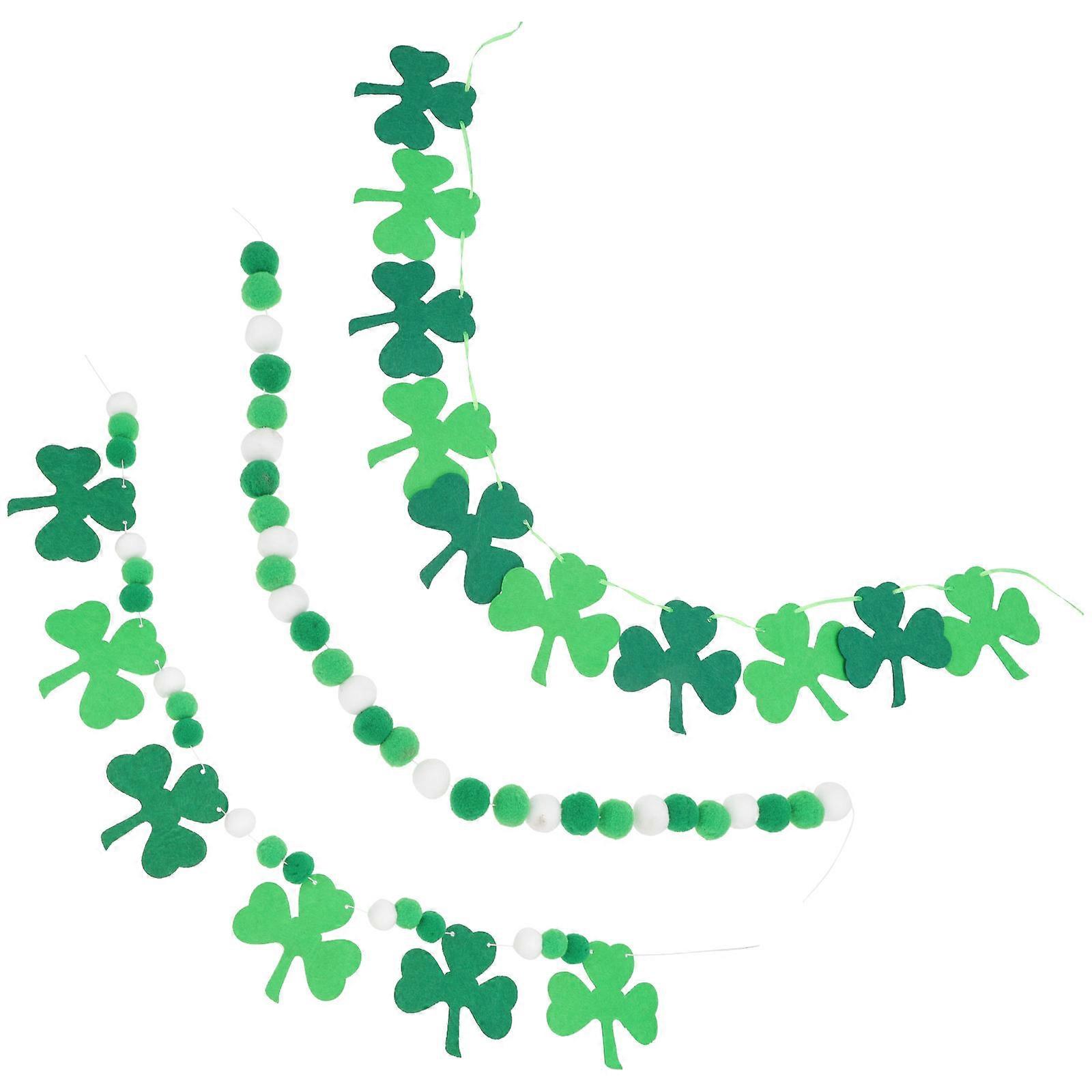 St Patrick's Day Party Garland Clover Textile Pendant Green Material Decorative 3Set