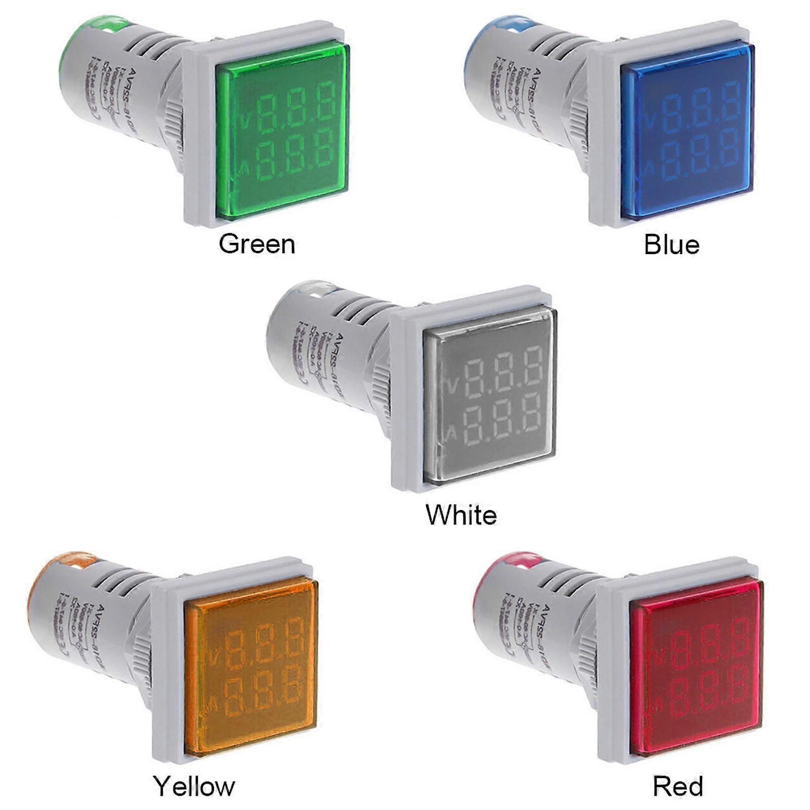 Mini Square L-E-D Digital Voltmeter Ammeter Signal Light Voltage Current Meter Indicator AC 60-500V 0-100A