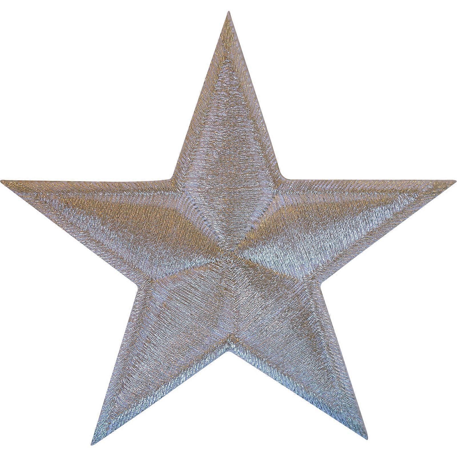 Embroidered Patch IronOn Star Patch, SewOn Backing For Clothes, White Silver