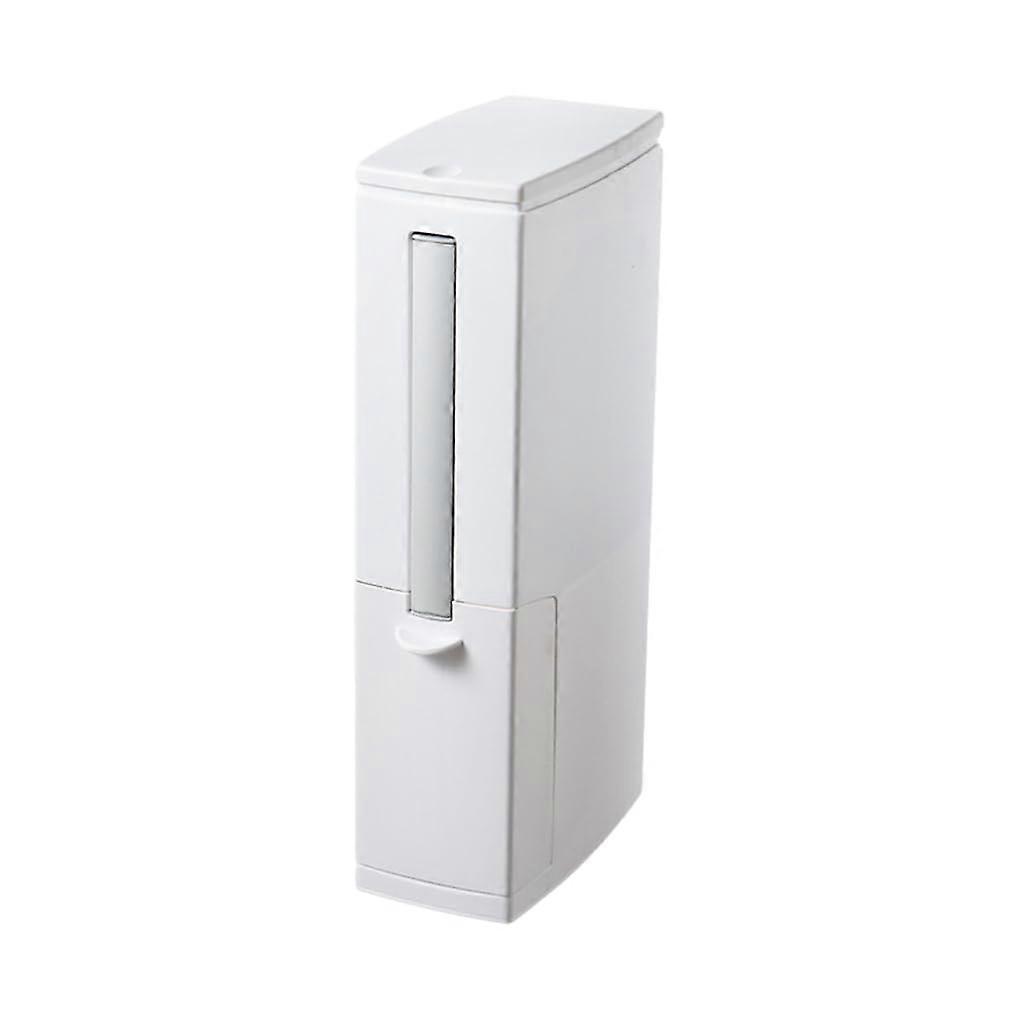 Garbage Can With Toilet Brush Holder Slim Plastic Trash Can White Small Lightweight Durable
